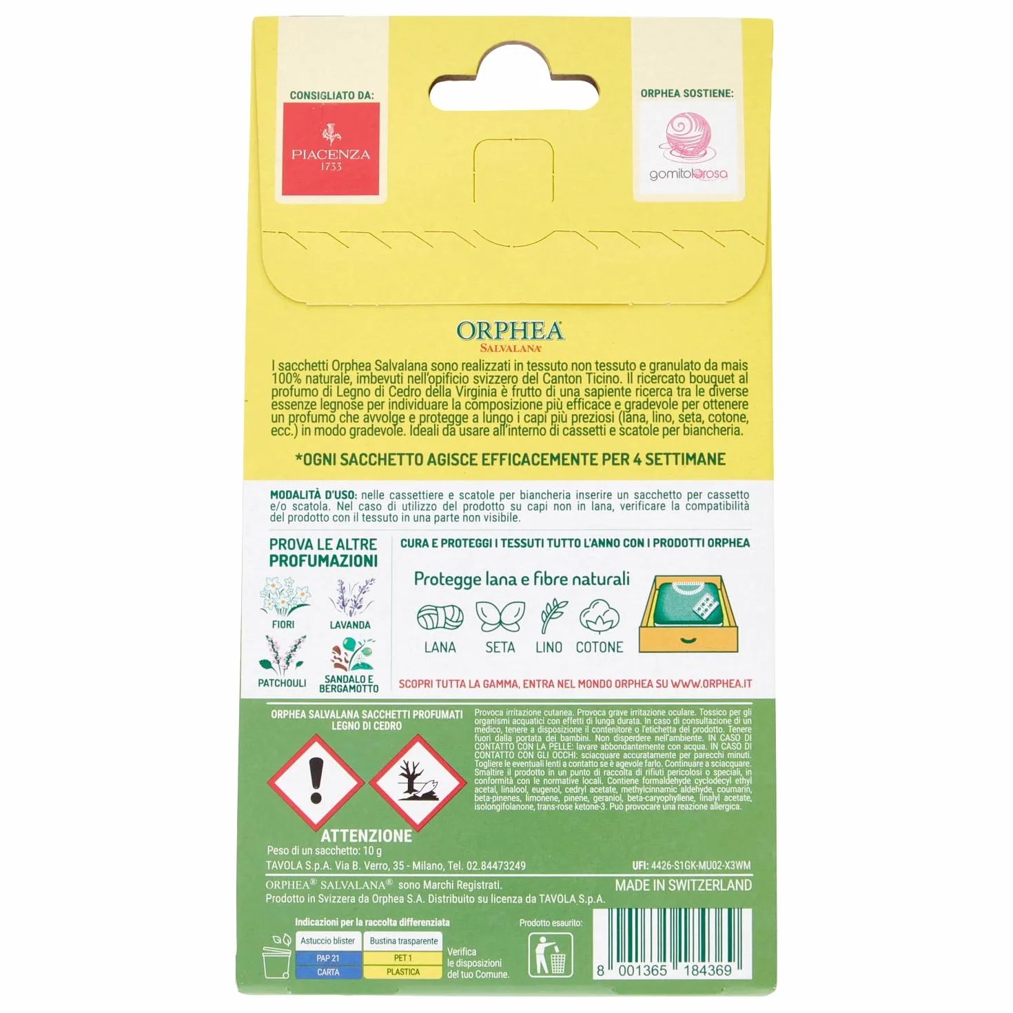 Orphea Salvalana Sacs pour Tiroirs et Armoires Parfum Bois de Cèdre 3 Pièces