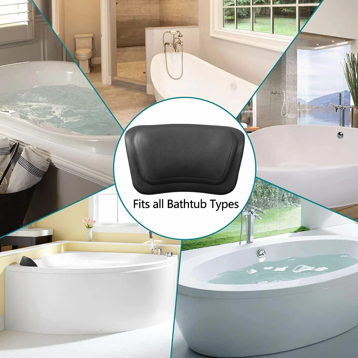Oreiller de Bain Imperméable Coussin Baignoire Ergonomique Ventouses Antidérapantes Confort Cervical Noir
