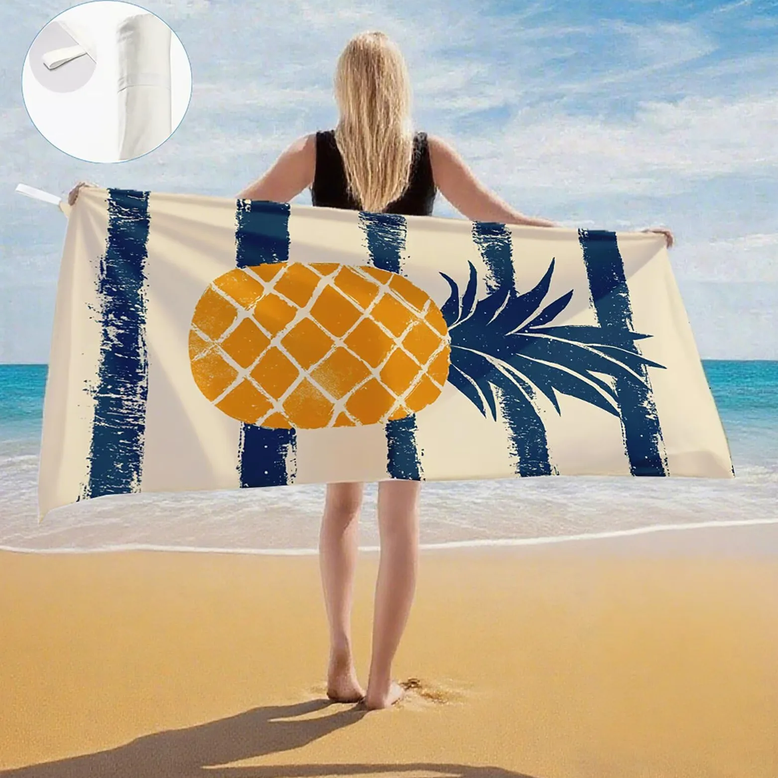 Serviette de Plage Microfibre Serviette Plage 100x220 2 Pack Séchage Rapide, Anti-Sable, Absorbante Fonction drap de plage xxl pour Bain, Sport, Voyages, Sauna, Piscine, Yoga, avec Sac Ananas Q-620