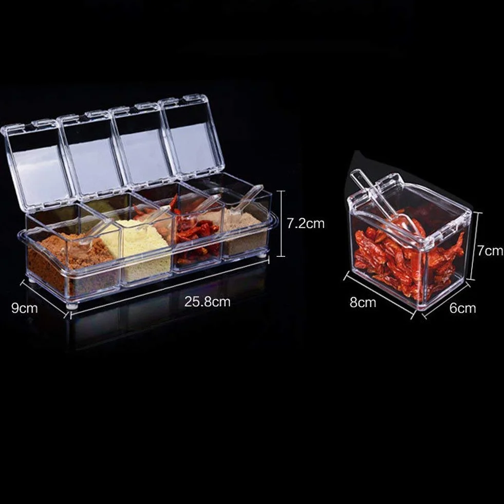 YIQI Assaisonnement Set 4 pièces Bouteilles Transparentes Sel Spice Jar Pots à épices Cuisine Condiment Jarres de Stockage avec Cuillères