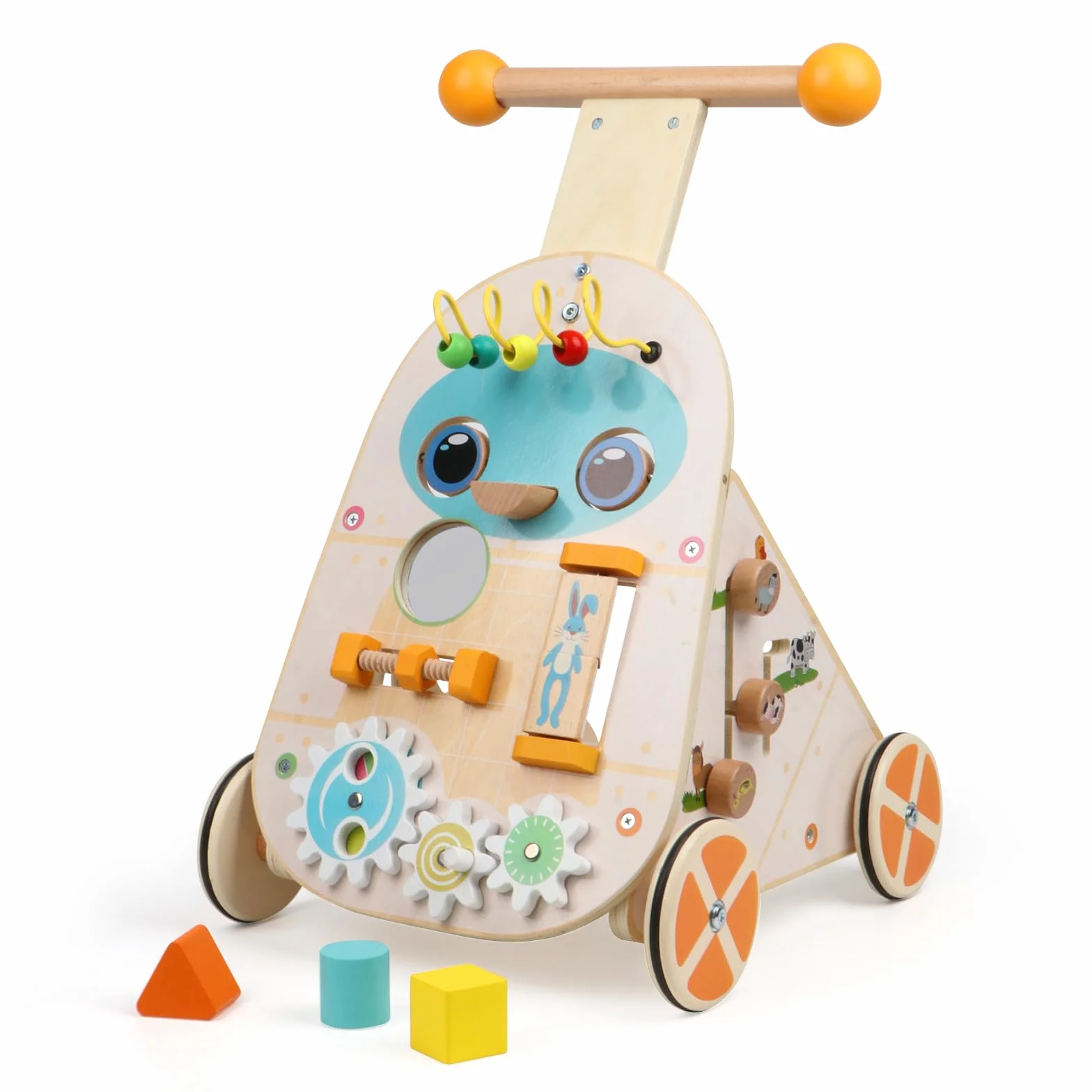 Jacootoys Activité Walker en Bois, Vitesse réglable Baby Push Walker pour garçons Filles 1 2 3 Ans