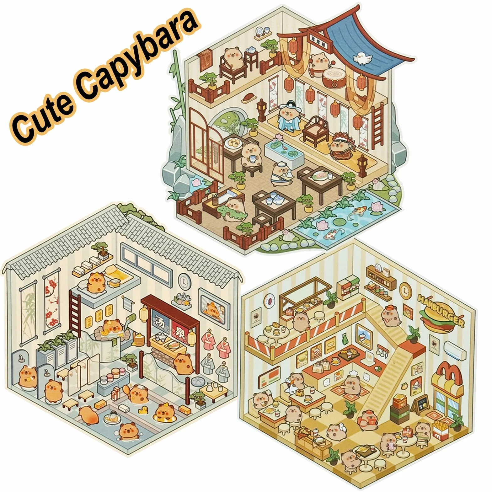 Autocollants 3D Maison Miniature pour Scrapbooking, 5 Sets Stickers Décoratifs DIY, pour Enfants/Adultes