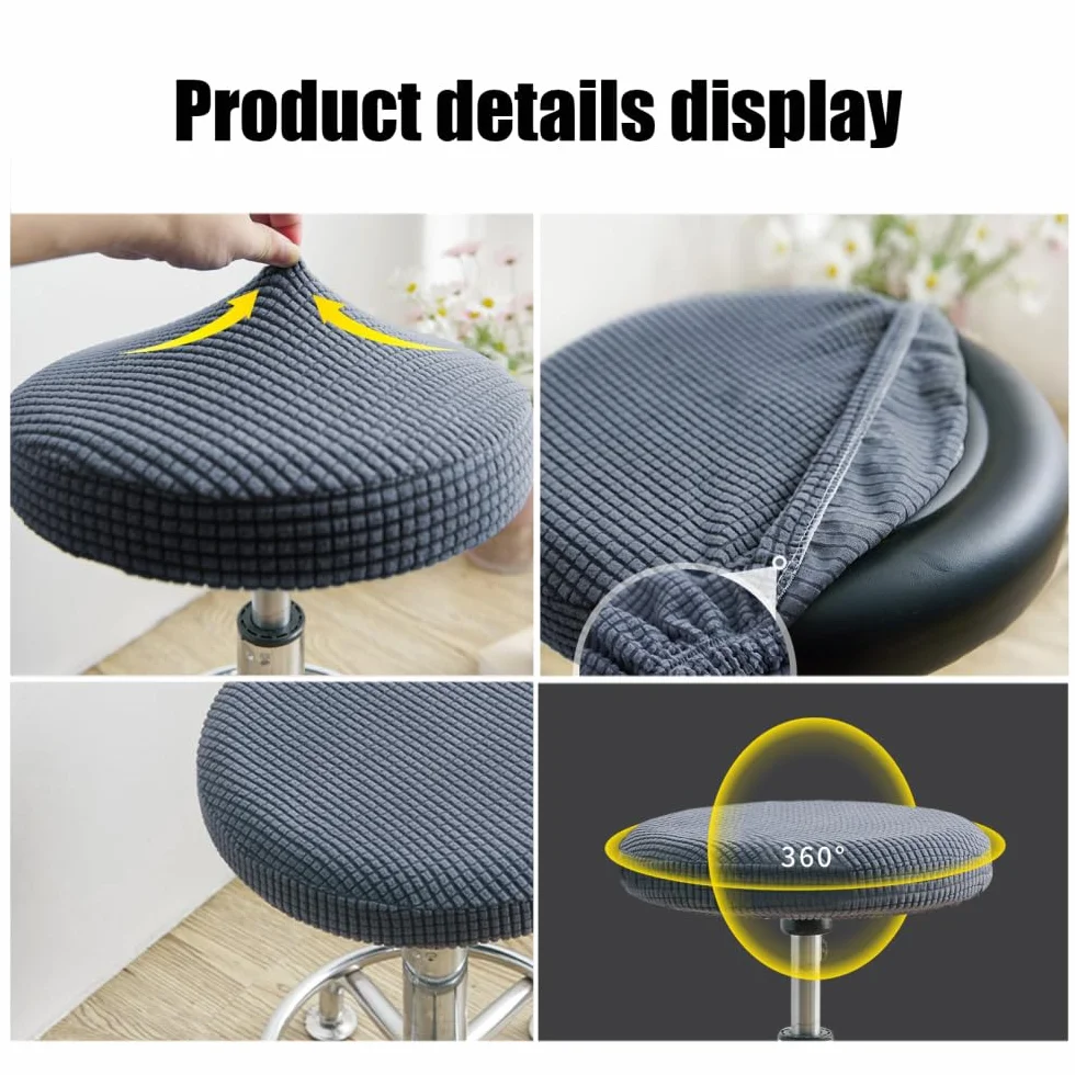 Lot de 2 housses de tabouret rondes élastiques lavables pour tabouret pivotant 30-40 cm Gris