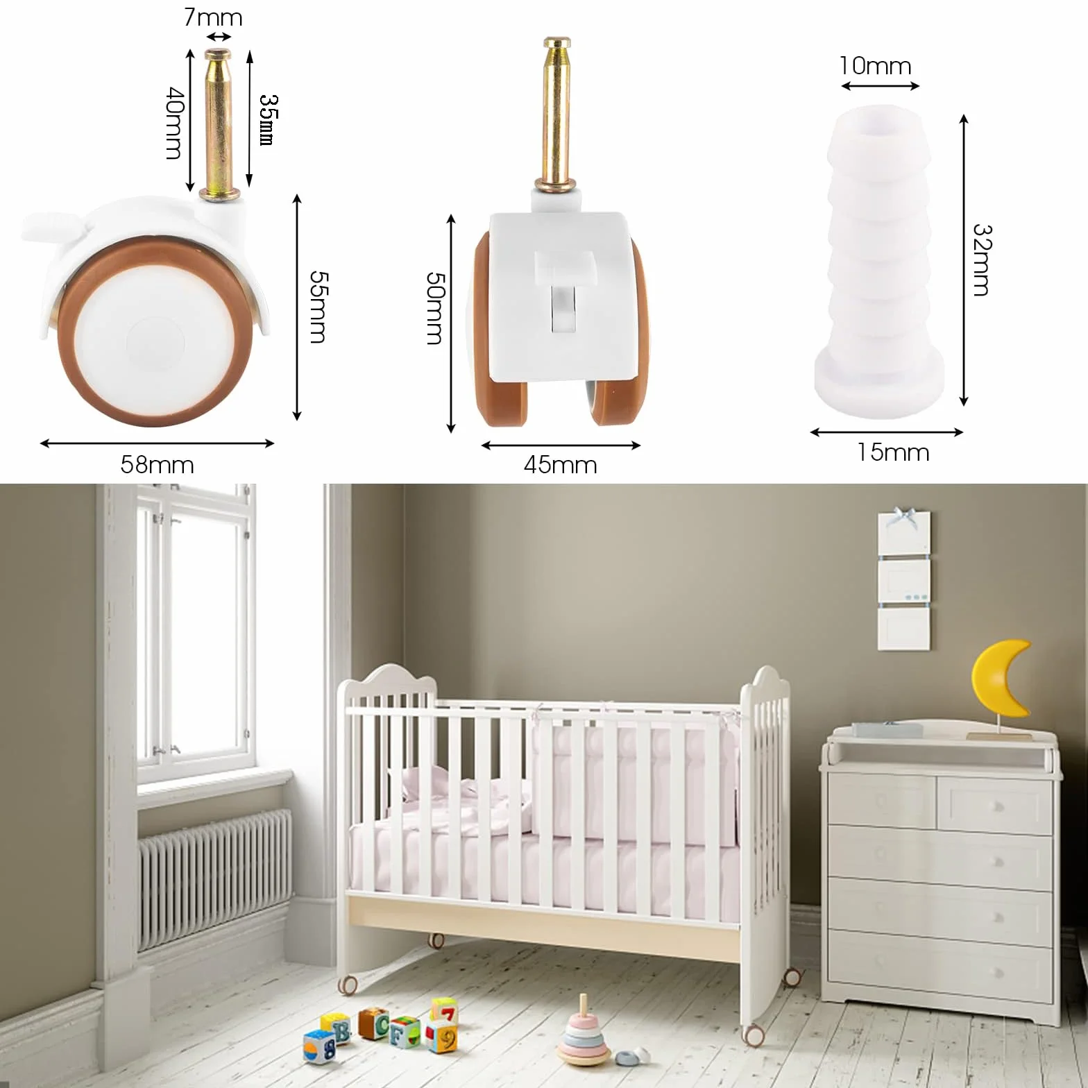 Roulettes pour Meubles d'enfants 4 Pièces Support pivotantes lit de bébé Berceaux