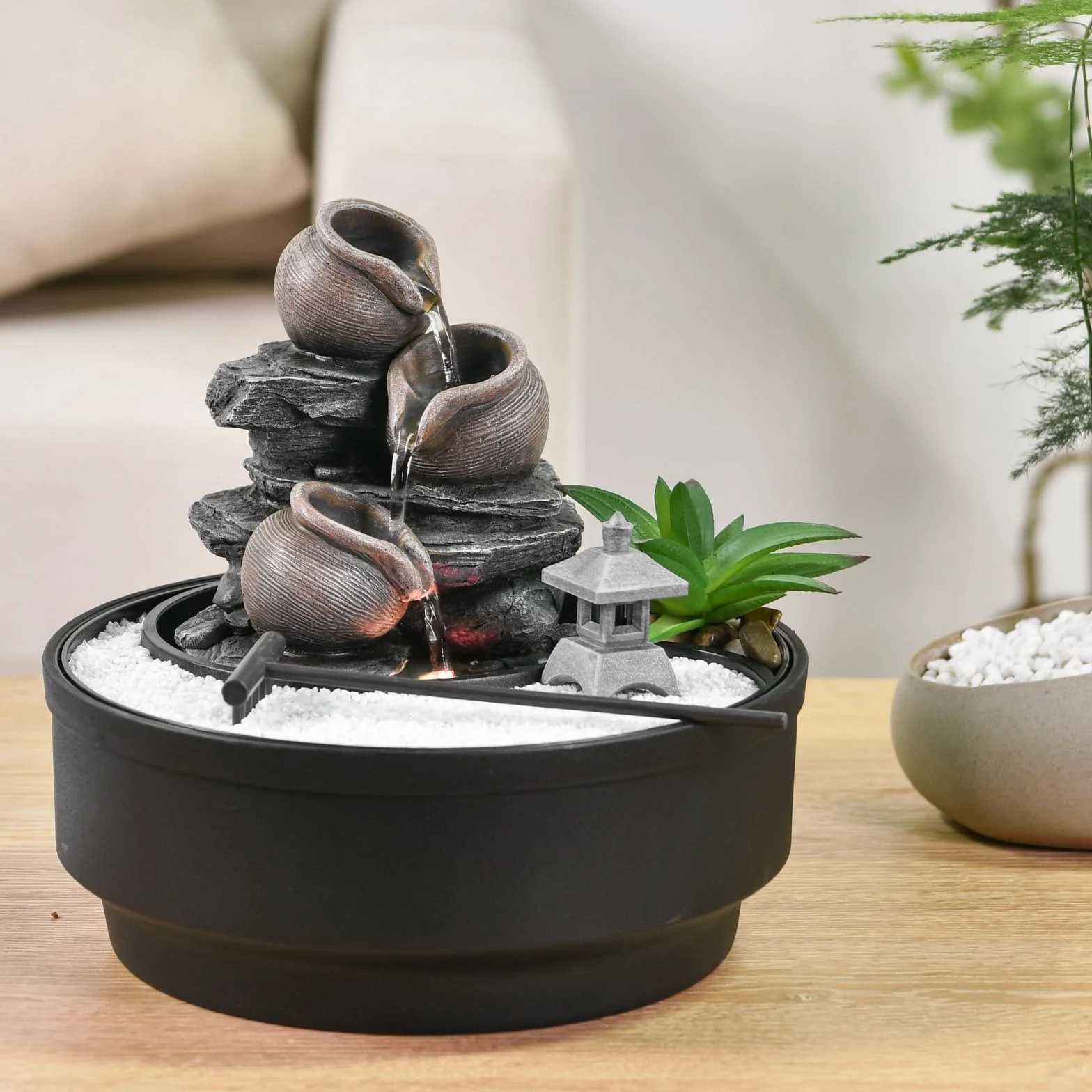Fontaine d'Intérieur Jardin Zen, Lumière LED, H21 cm - Oasis Zen'Light