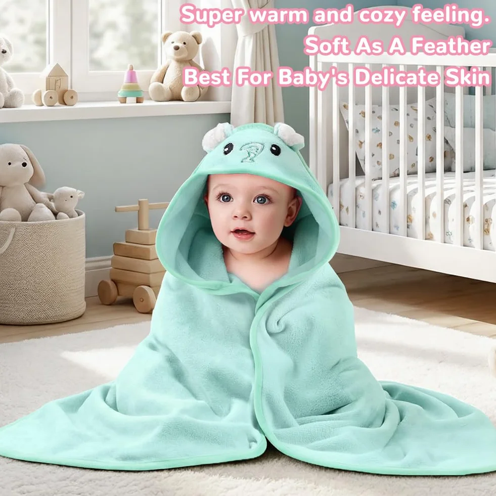 Serviette de Bain Bébé à Capuche 80x80 cm, Cape de Bain Bébé Naissance Ultra Douce et Absorbante, Poncho avec Capuche Animal