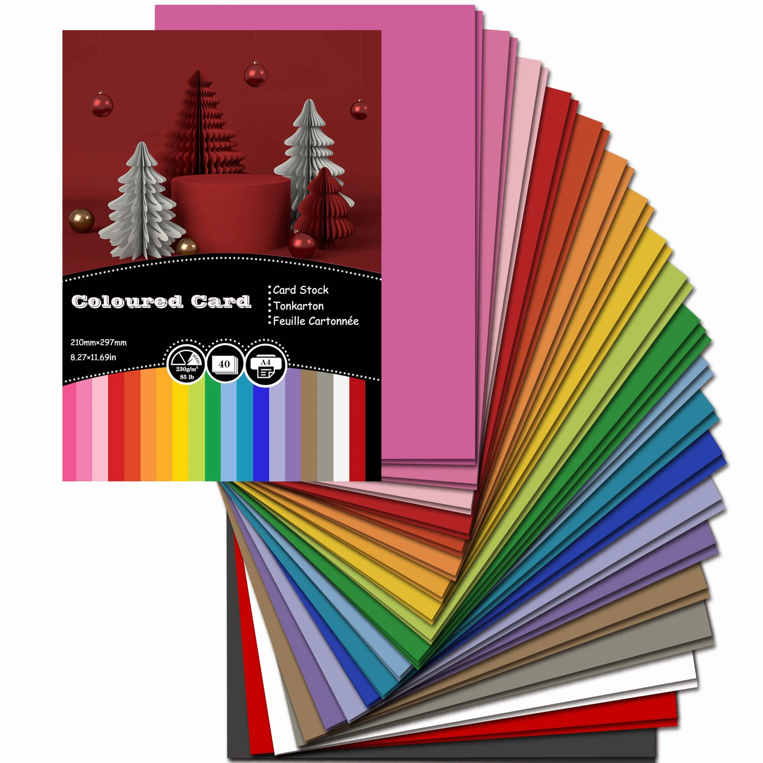 Papier cartonné coloré A4 230 g/m² Lot de 40 feuilles pour cartes, scrapbooking et arts