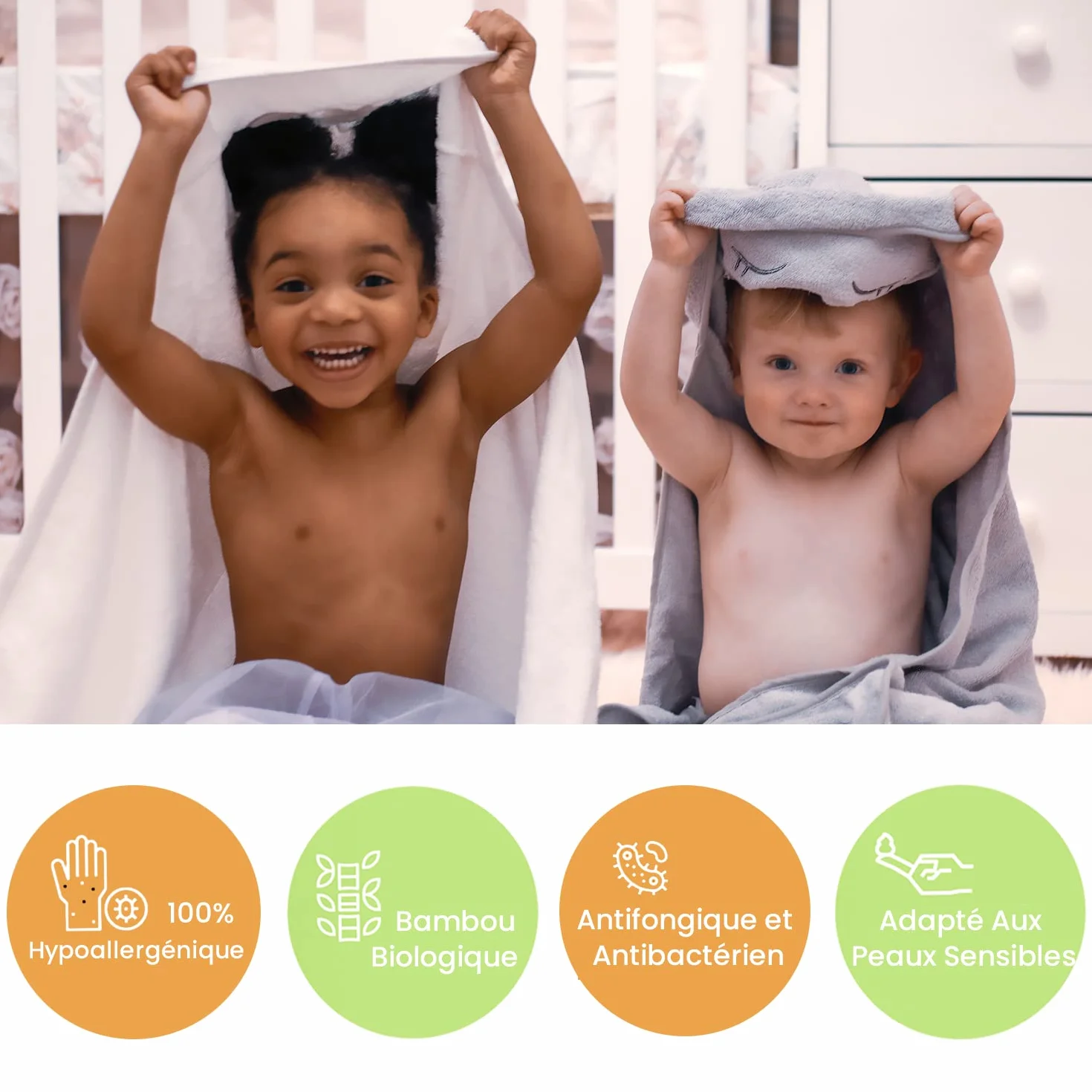 Cape de Bain Bébé 100% Bambou Biologique 90 x 90 cm - Cadeau Naissance Fille, Hypoallergénique, Épais et Absorbant