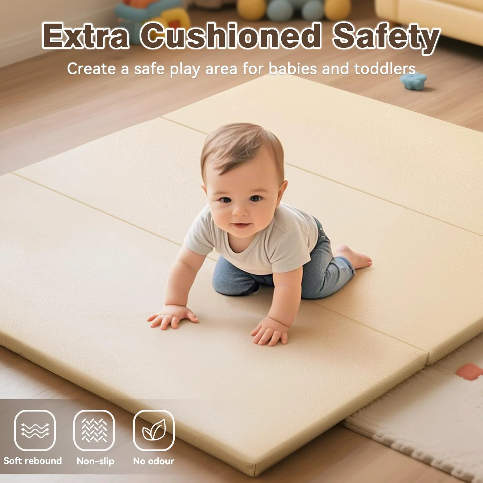 Tapis de Jeu en Mousse pour Bébé 121x121 cm Cuir PU Imperméable Pliable Jaune
