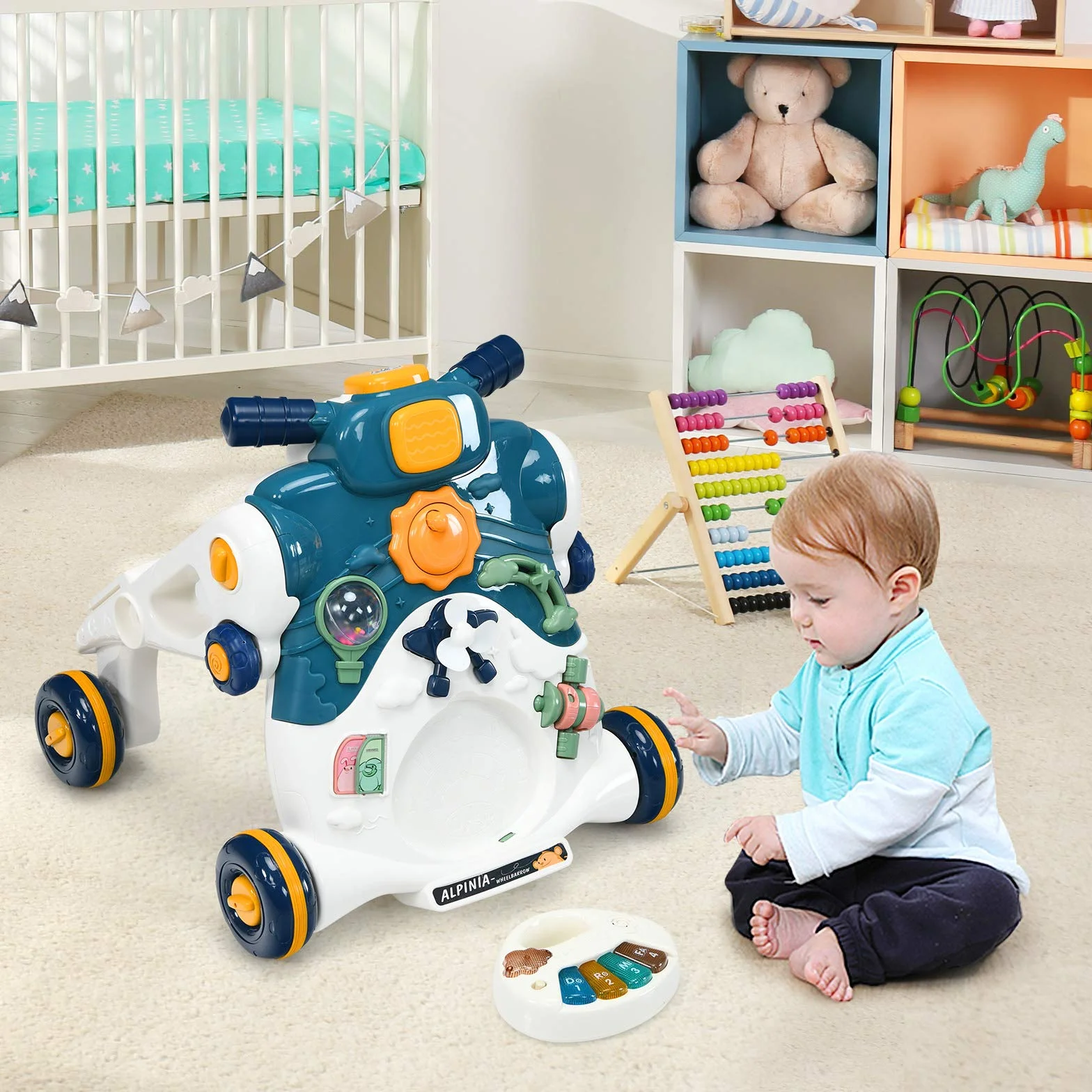 COSTWAY 3 en 1 Trotteur Bébé Évolutif avec Lumière et Musique, Voiture à Enfourcher Polyvalente, 6-36 Mois
