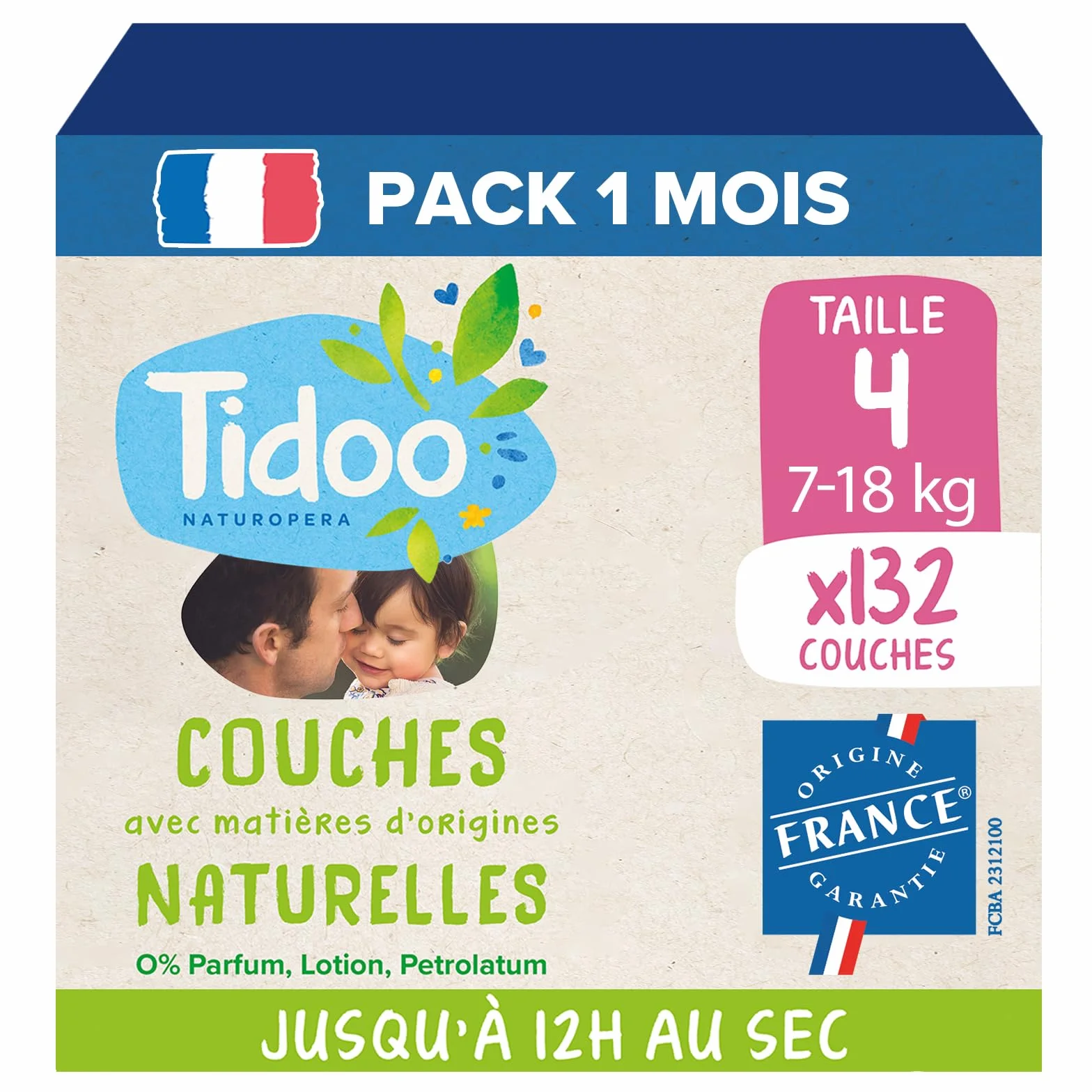 TIDOO Couches Taille 4 7-18 kg Bébé écologiques Jetables Composition Naturelle 12h protection Lot 3x44