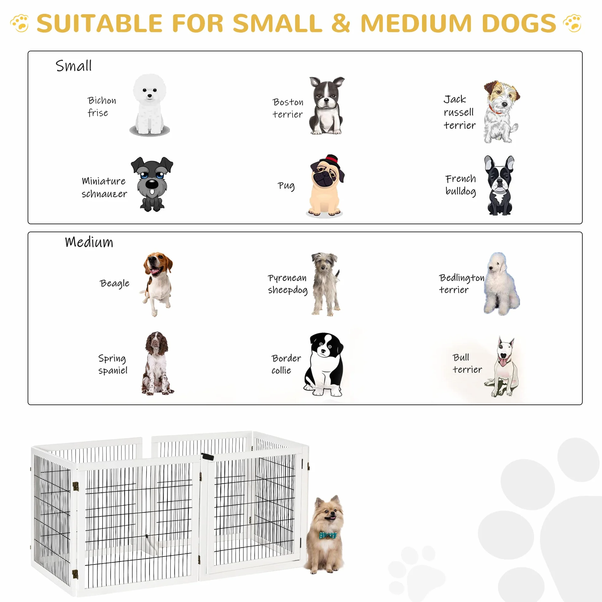 PawHut Barrière de sécurité Chien autoportante modulable Pliable 6 Panneaux Bois de pin 432 x 36 x 70 cm Blanc