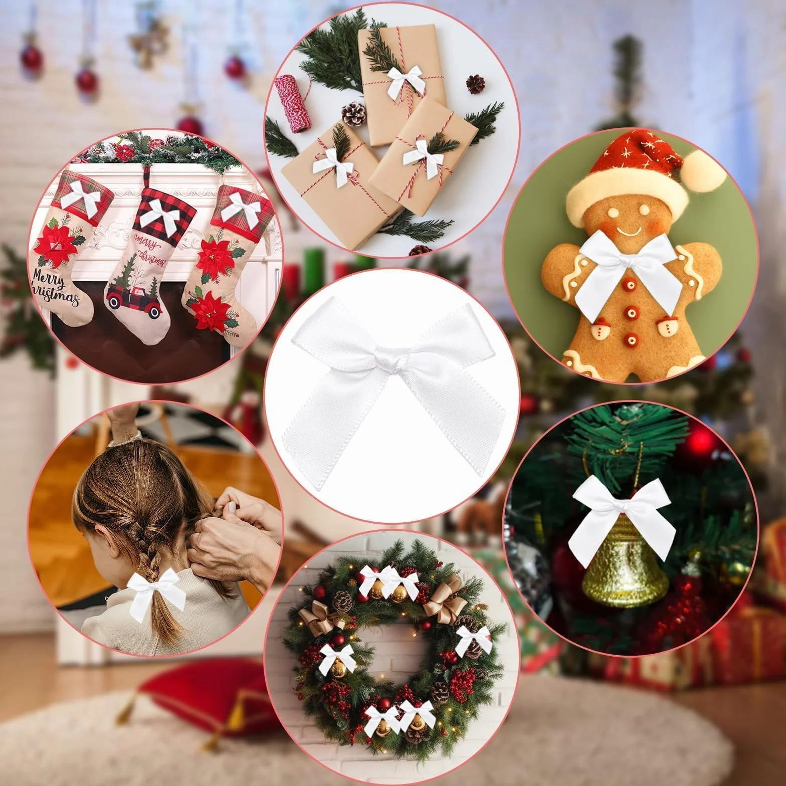 Noeud Cadeau Blancs 5cm Satin Soie Auto-adhésif – 48 Pièces pour Emballage Cadeaux Mariage Fêtes