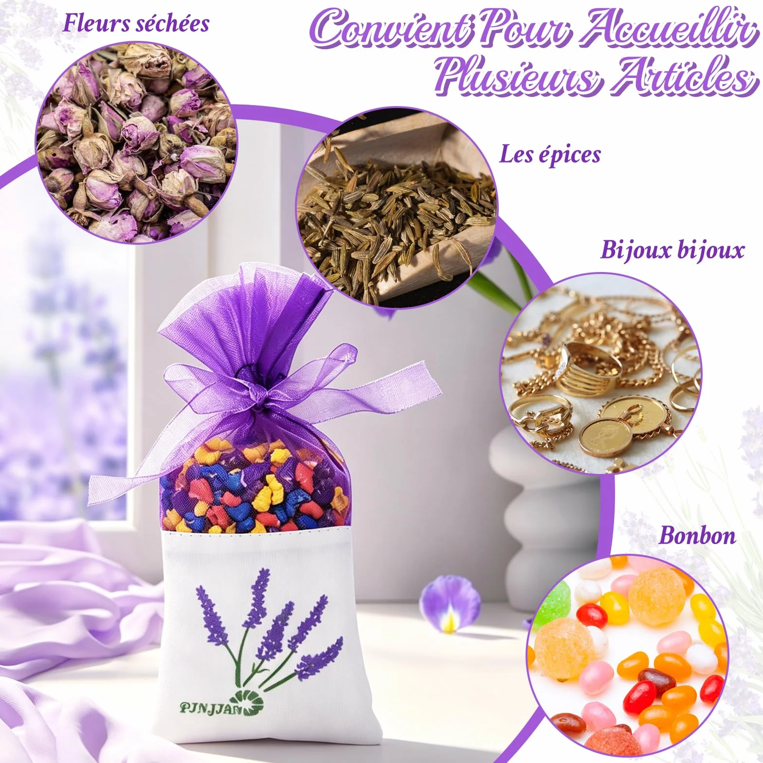 Sachet de Lavande en Coton et Gaze avec Rubans 30 Pièces Sacs Vides Violet Foncé et Violet Clair pour Herbes Épices Fleurs Séchées