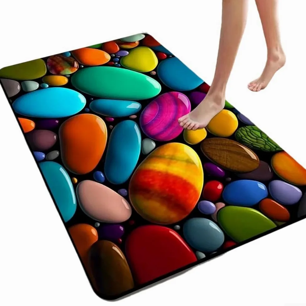 Tapis de bain en terre de diatomée 3D motif galets absorbants antidérapants à séchage rapide 40 x 30 cm (2 40 x 60 cm)