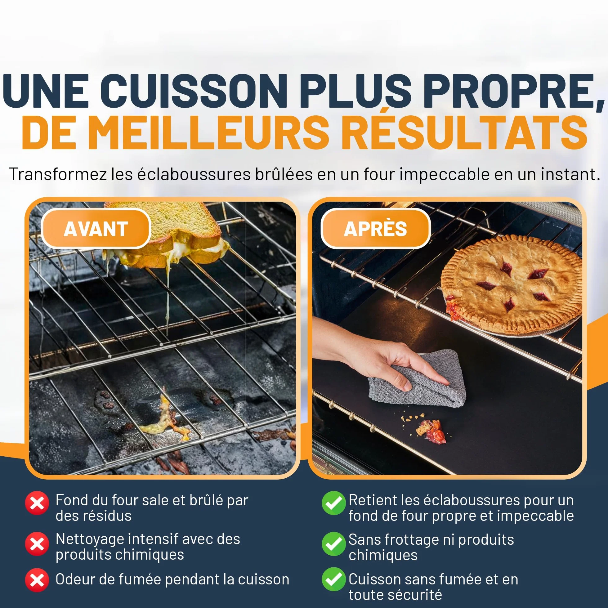 Feuille Protection Four Cuisson Antiadhésive Lot de 2 Tapis Reutilisable 32x50cm Noir
