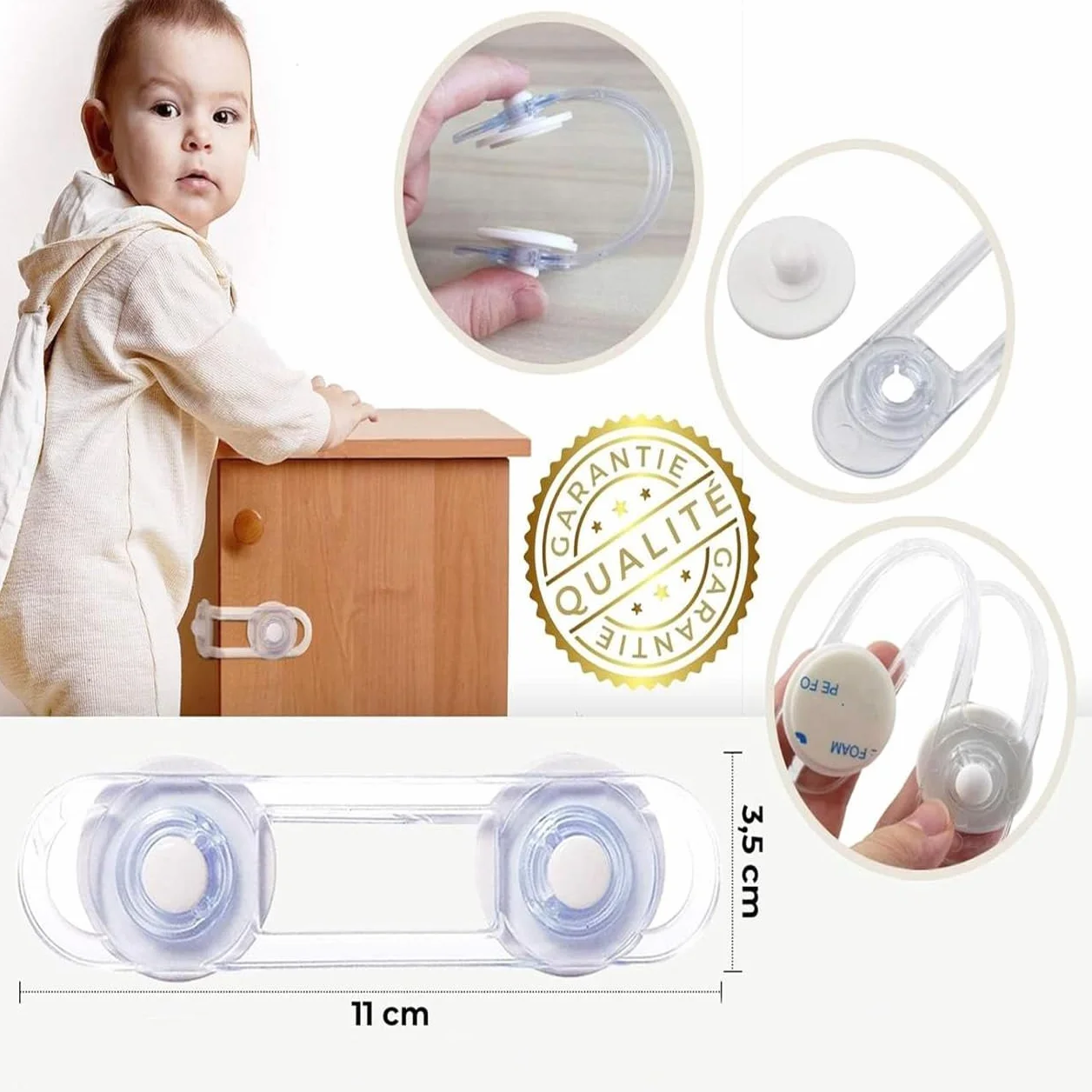 Bloc Placard Bébé Société Française Sécurité Enfant - Bloque Porte Placard Fenêtre - Protection Sécurite Domestique (4 pièces)