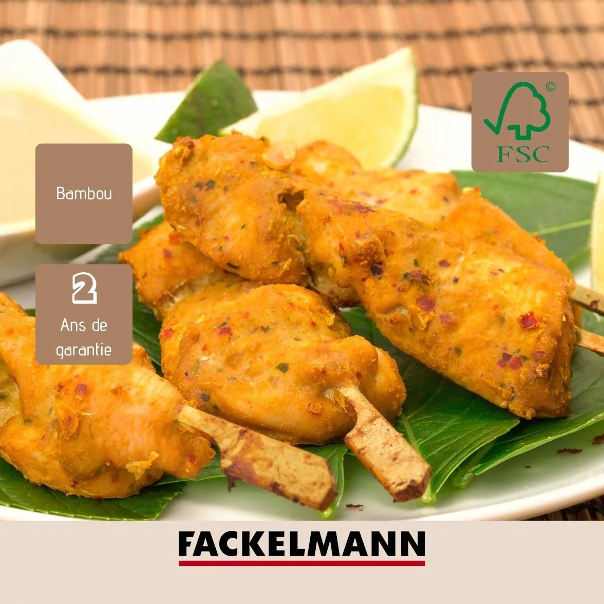 Fackelmann Lot de 50 Pics à Brochettes en Bois 25 cm, Piques Apéro Bambou
