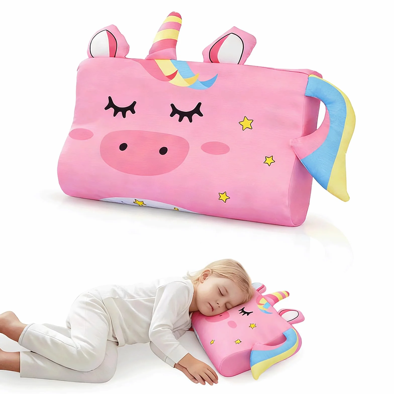 Oreiller Enfant 46x27cm Coussin Bébé Ergonomique Respirant Détachable 2-8 Ans