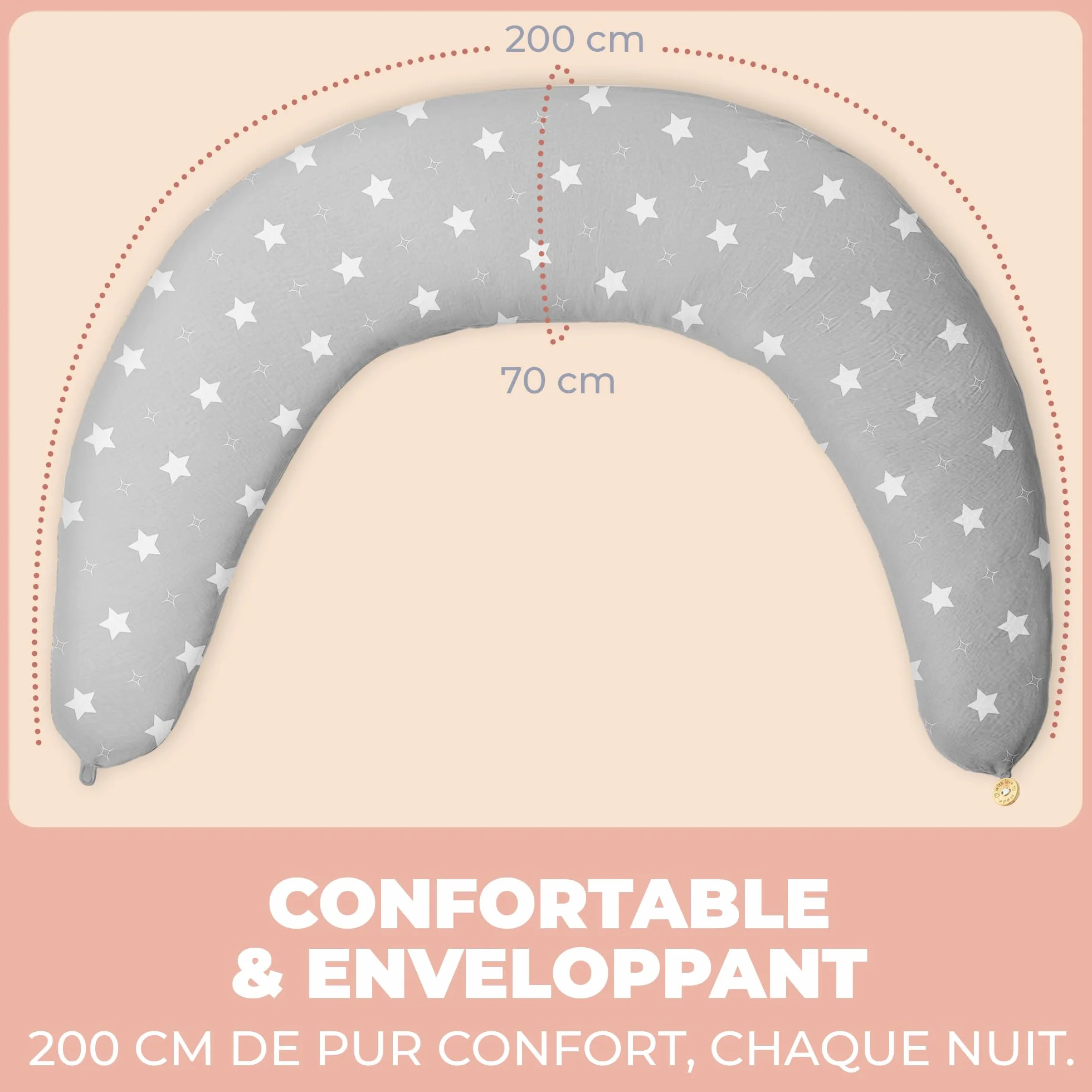 Oreiller de Grossesse et Allaitement XXL Coussin Multifonctionnel avec Taie en 100% Coton pour Dormir sur le Côté