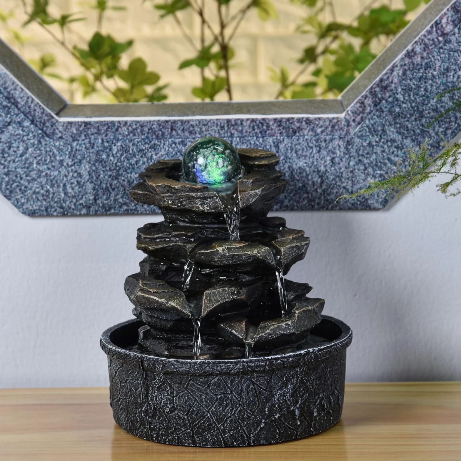 Zen'Light Fontaine d'Intérieur Little Rock Cascade Nature Effet Pierre Lumière LED Coloré H23cm