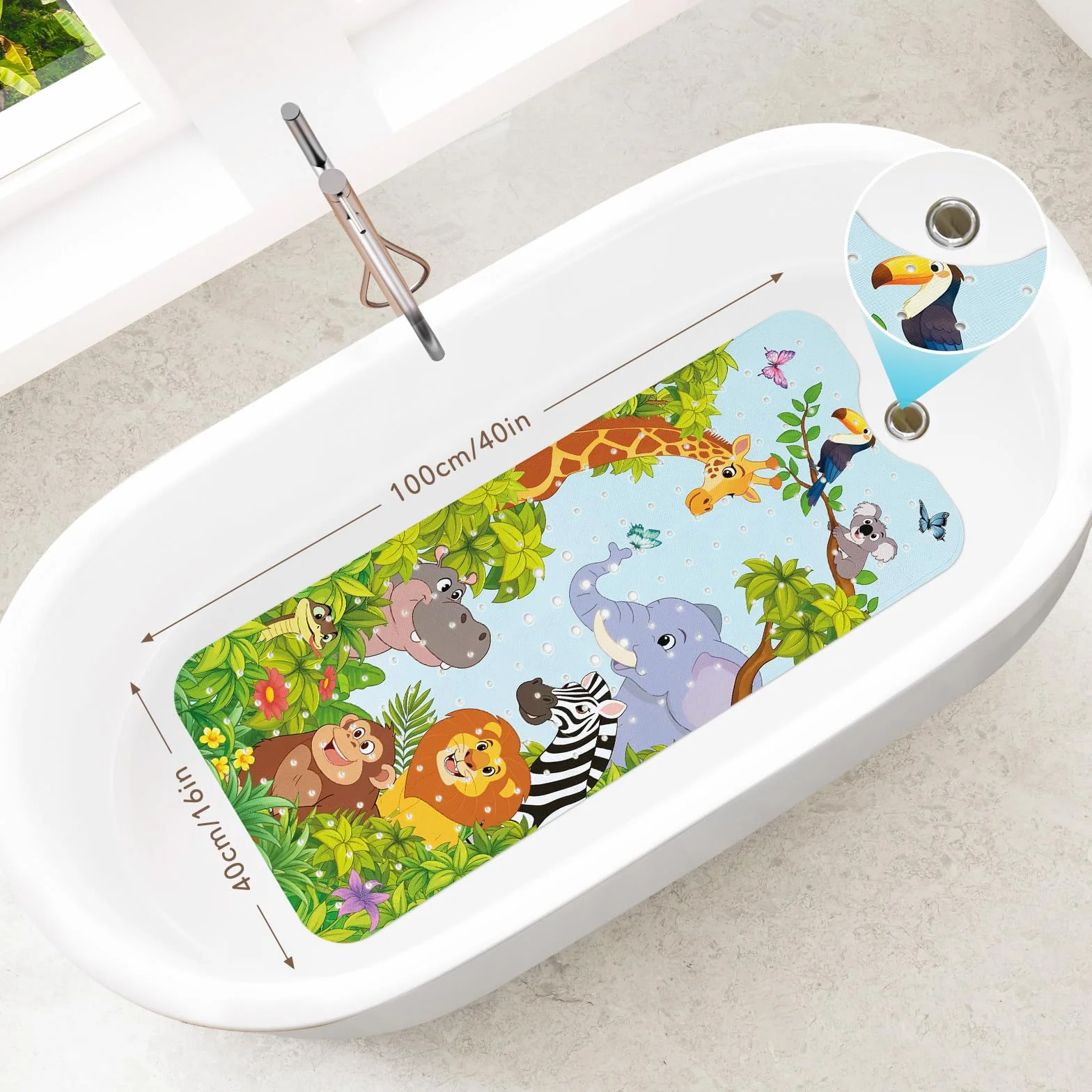 SHUCHING Tapis de Bain Antidérapant Enfant Animaux de la Jungle 100 x 40 cm