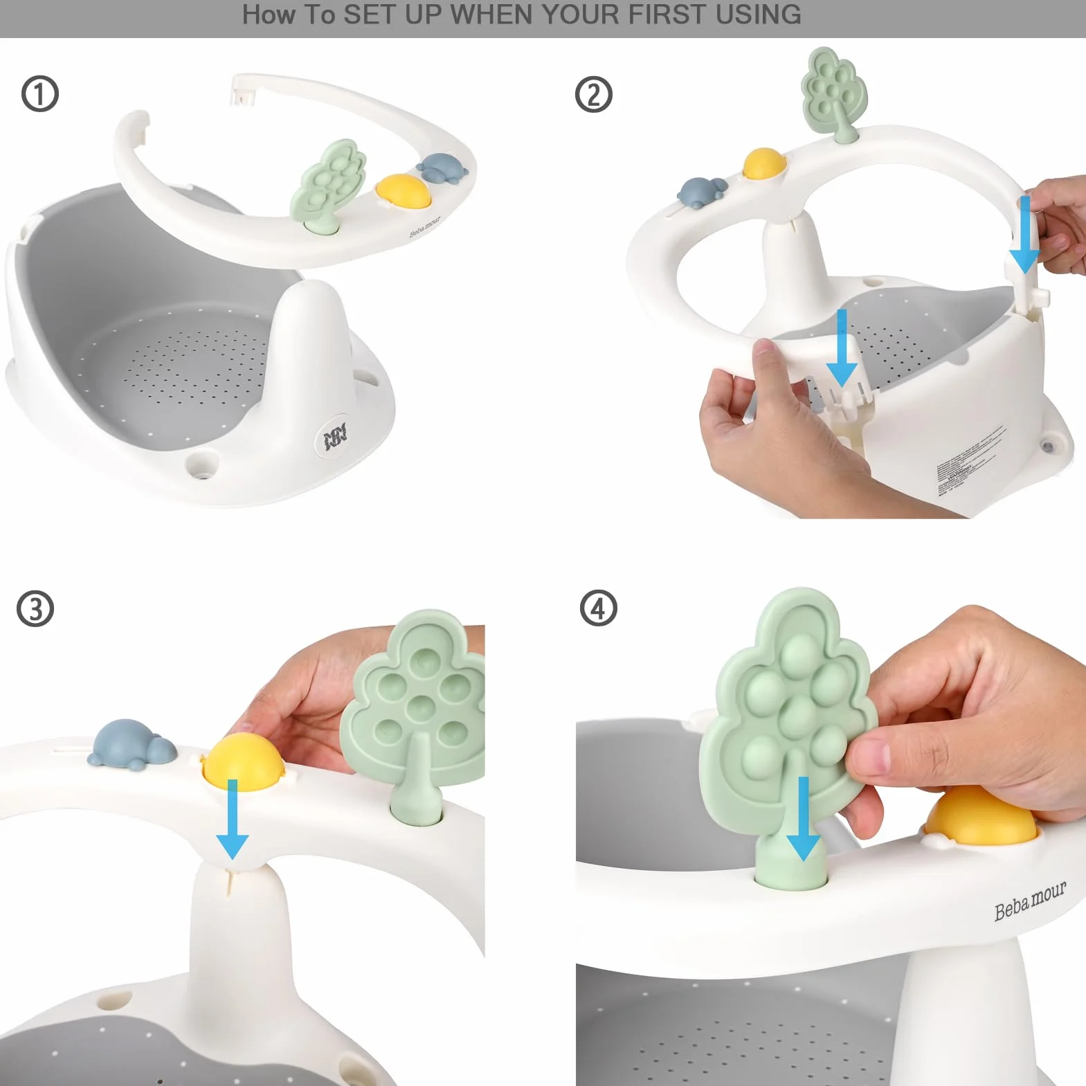 Bebamour Siège de bain bébé 6 mois+ Antidérapante Baignoire avec Jouets Pot à eau