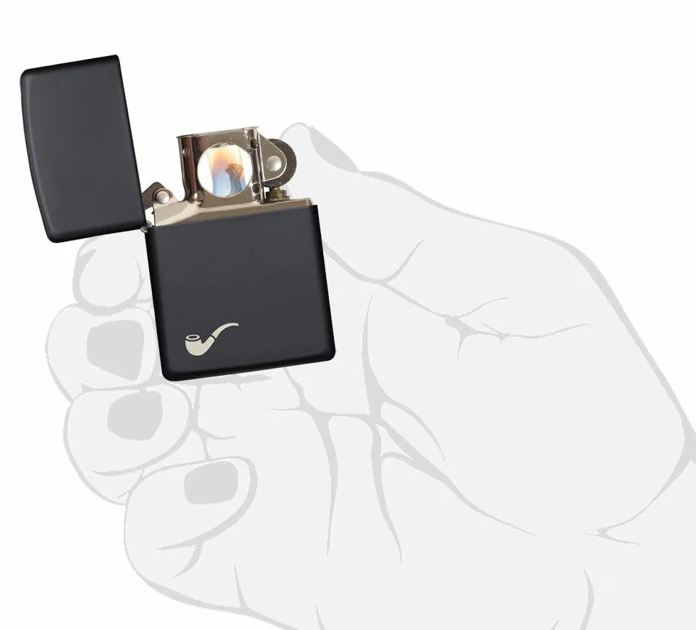 Zippo - Briquet Tempête, Noir Mat, Image Colorée De Pipe, Rechargeable, Réutilisable, Résistant Au Vent, Coffret Cadeau, Fabriqué Aux États-Unis