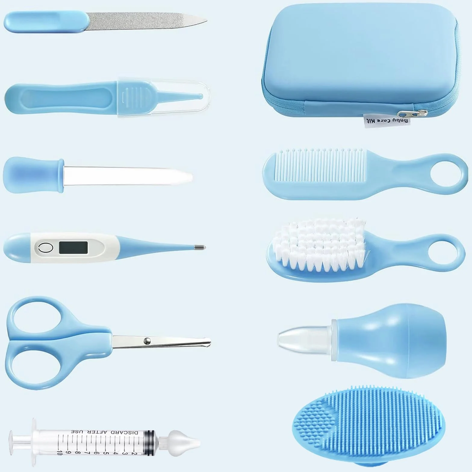 PandaEar Ensemble de Soins et Toilettage pour Bébé, Sécurité Bébé avec Peigne et Brosse à Dents (Bleu)