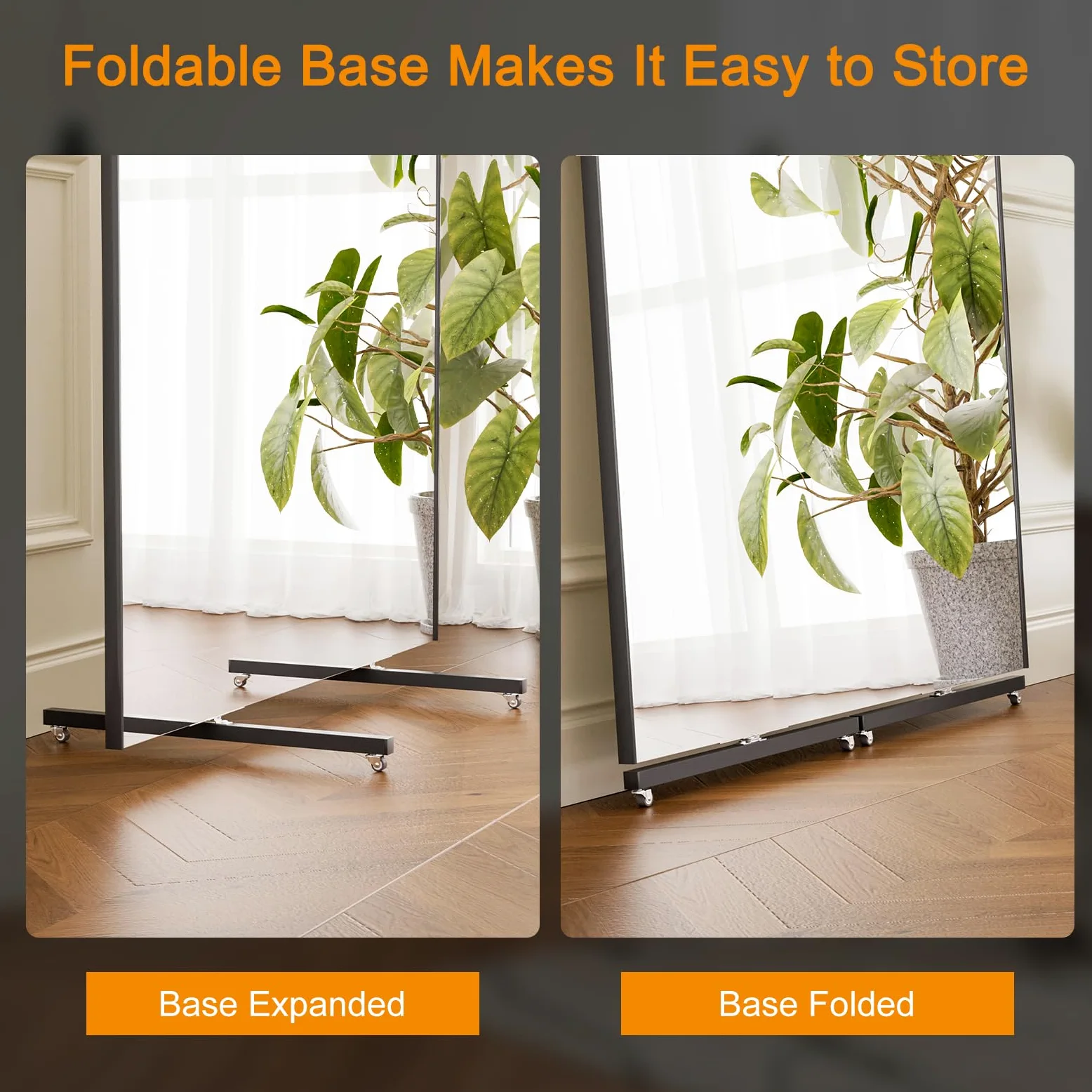 brisafe Miroir intégral sans verre - 180 x 100 cm - Rotatif - Incassable - Noir | Miroir sur pied léger avec roulettes, mobile ; pour salle de gym, salle de danse, yoga, boutique et gym à domicile