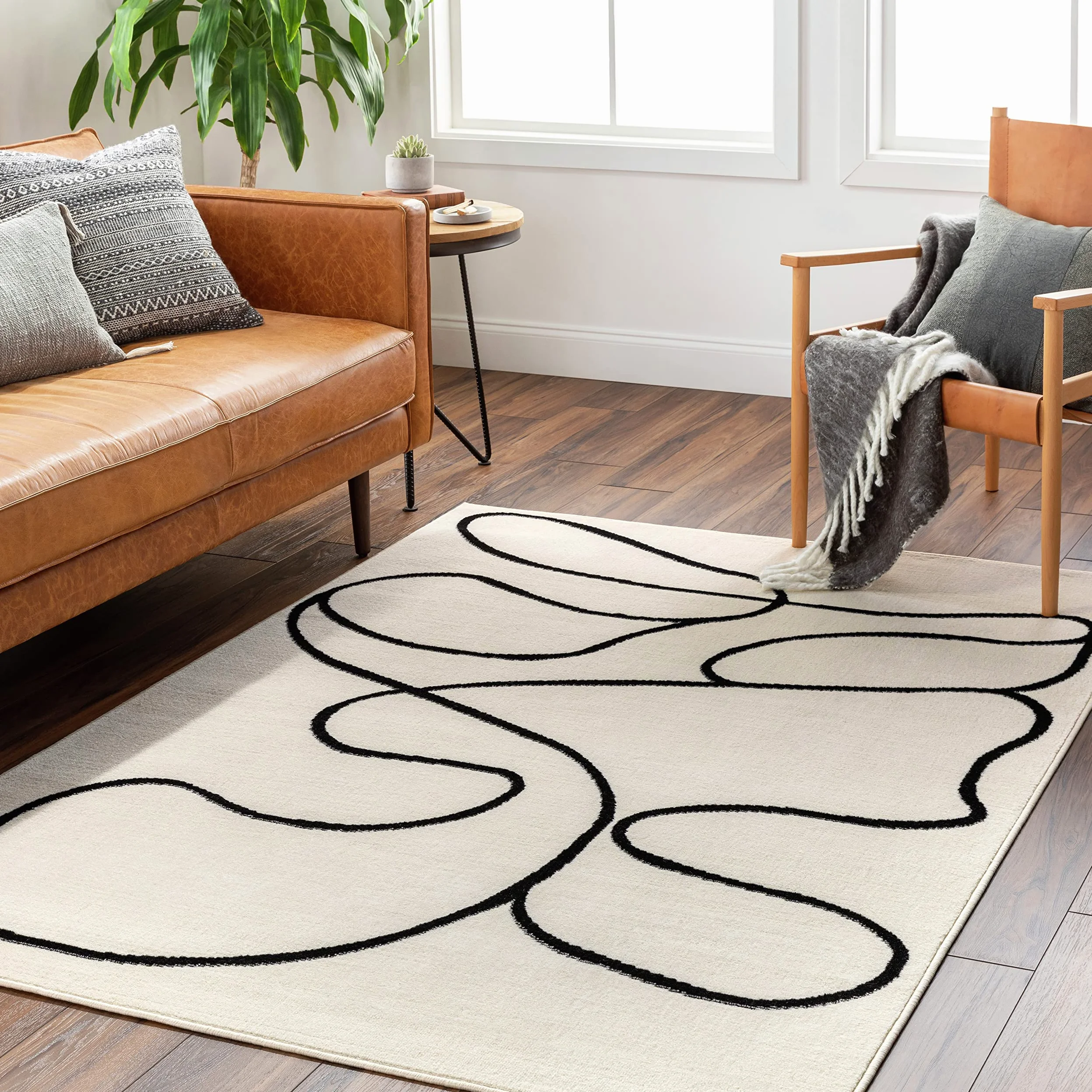 Surya Fremont Tapis de Salon Moderne – Design Abstrait Aspect marbre pour Salon, Salle à Manger, Chambre à Coucher – Tapis en marbre Doux, à Poils Courts, Grand 152 x 213 cm, Noir