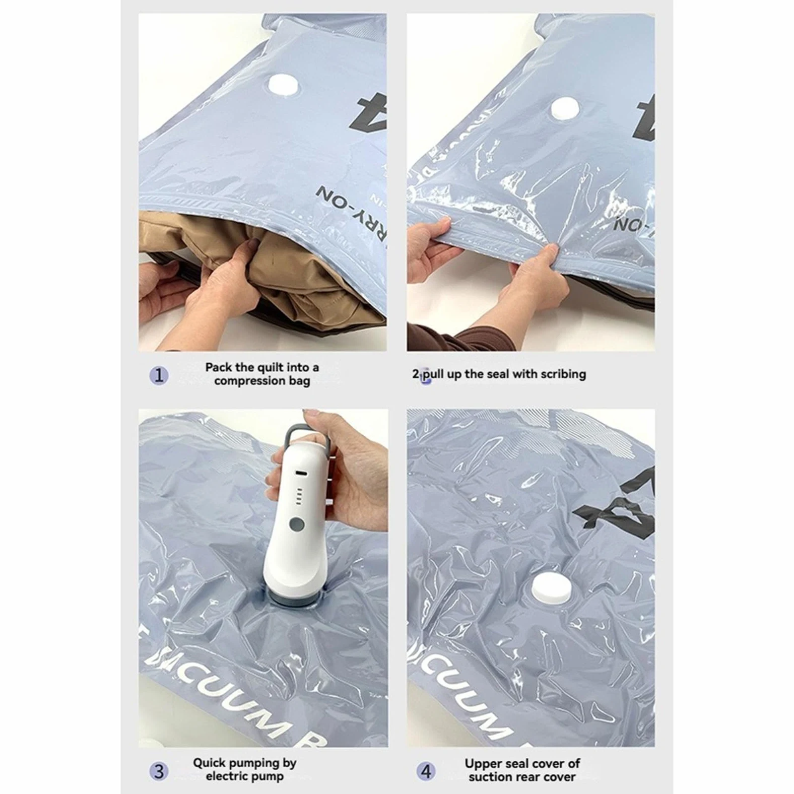 Sac de compression sous vide pour économiser de l'espace - Sacs de rangement L/M/S pour le rangement de vêtements et de la maison - Sac hermétique sous vide avec pompe électrique sans fil