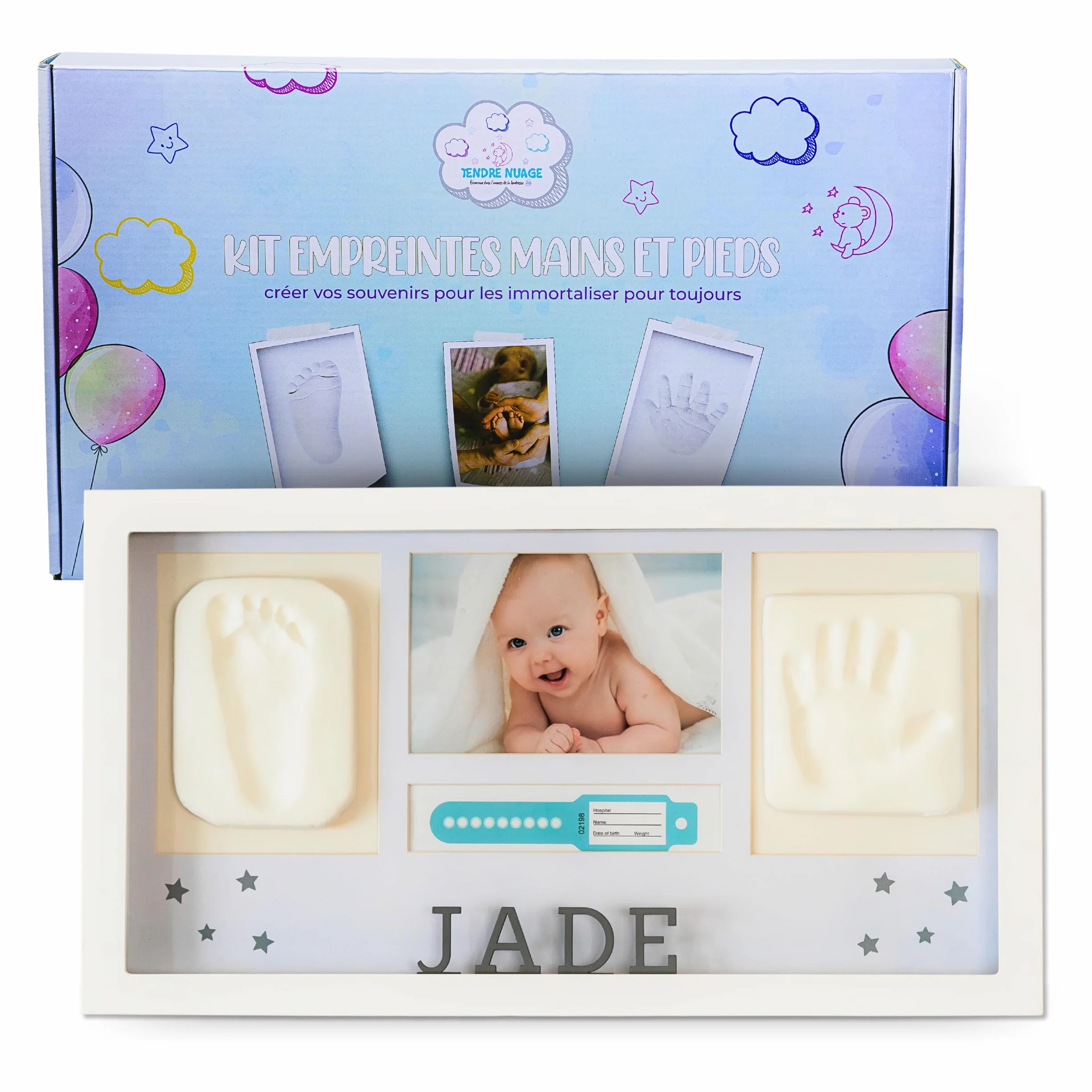 Kit Empreinte Main Pied Bébé Moulage Argile Cadre Photo OFFERT Cadeau Naissance Original Personnalisé