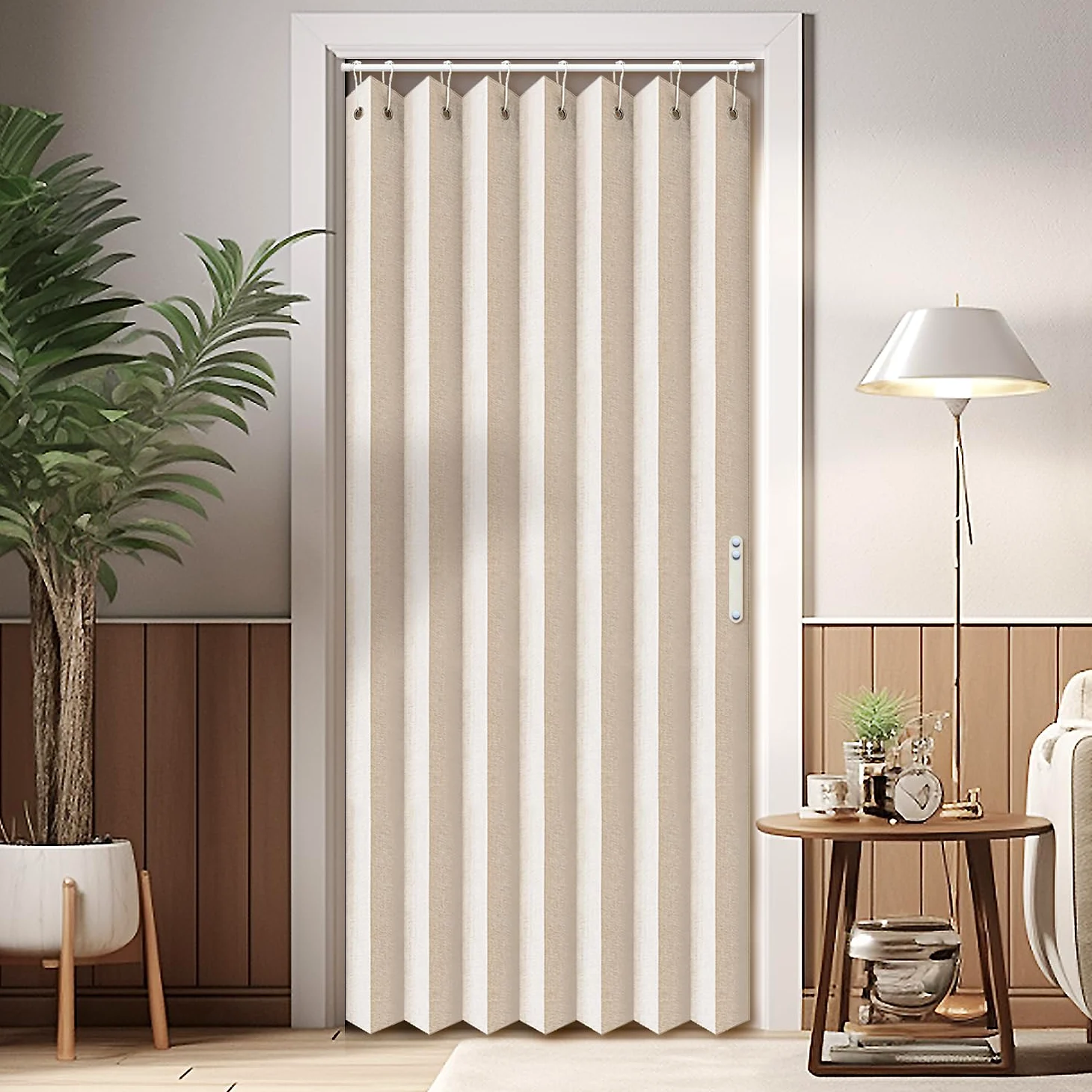 Vatge Rideaux de placard, rideaux de porte de style accordéon pour portes, rideaux plissés pour placard et séparateur de pièce, 1 rideau, 99 x 198 cm, beige