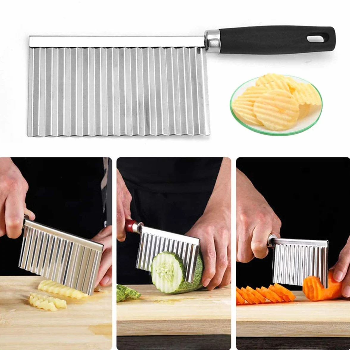 Coupe-frites ondulé acier inoxydable lot de 4 - Pour pommes de terre et légumes