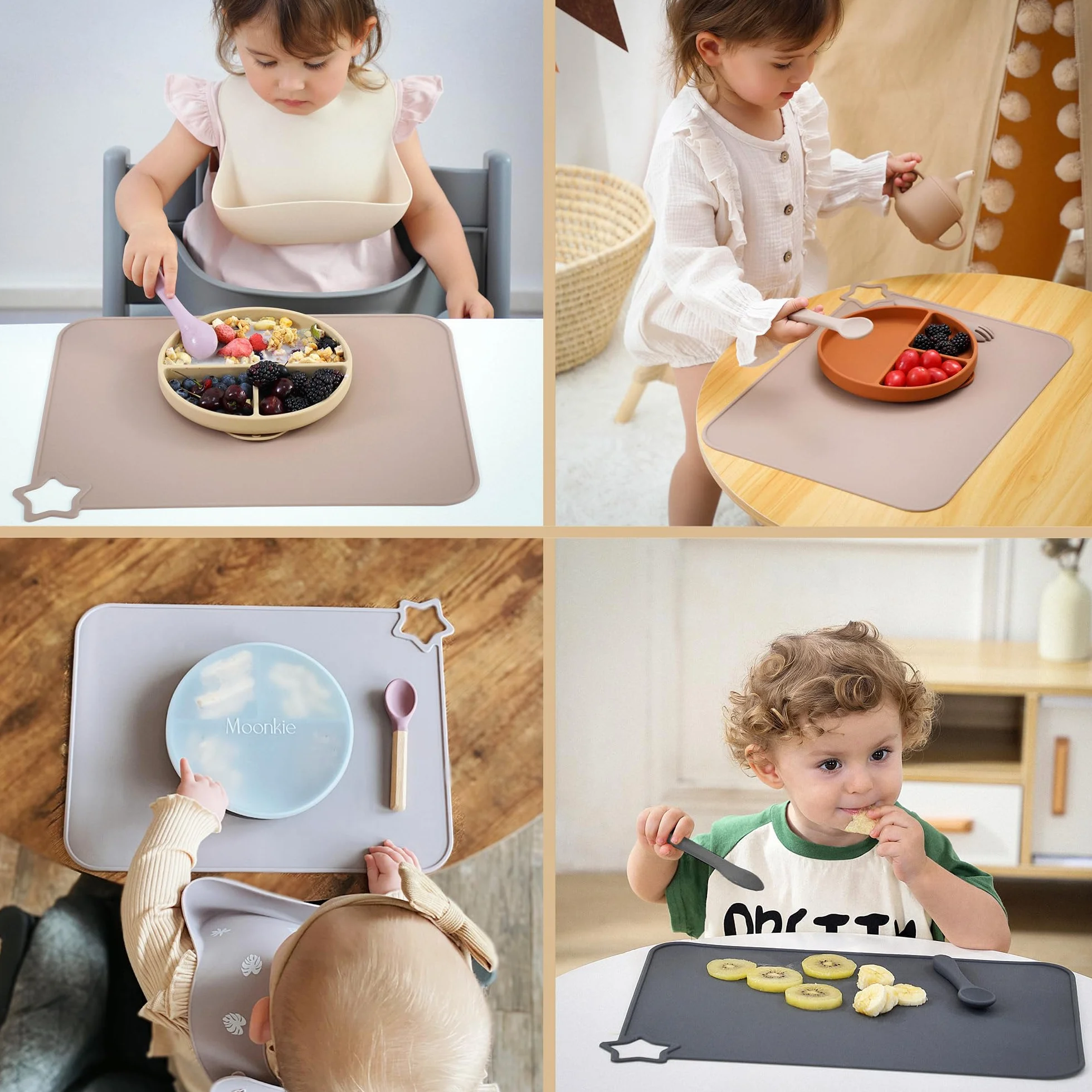 Moonkie Lot de 2 Sets de Table en Silicone Antidérapants Résistants aux Taches pour Enfants