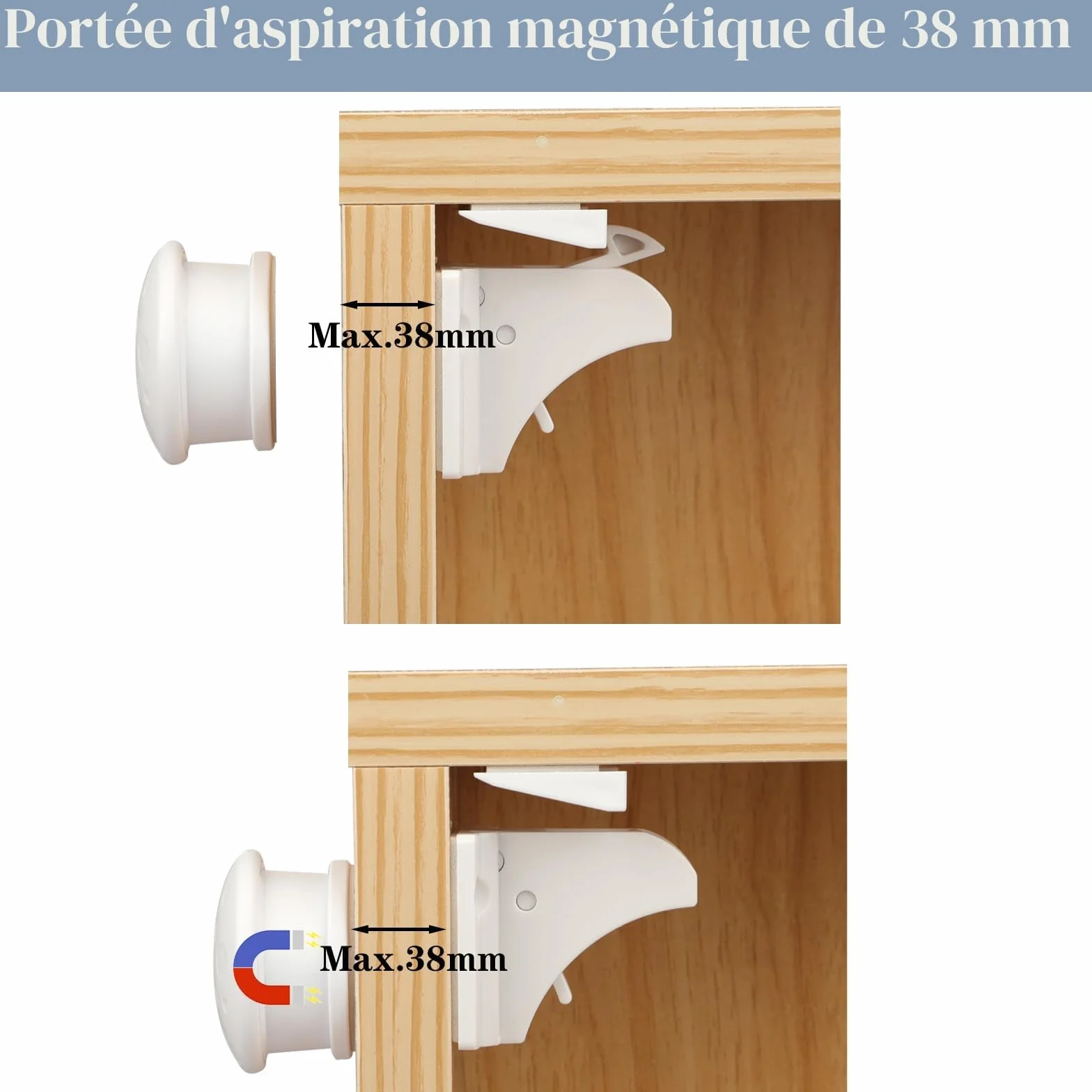 Serrure magnétique pour armoire de sécurité bébé, 20 serrures avec 4 clés