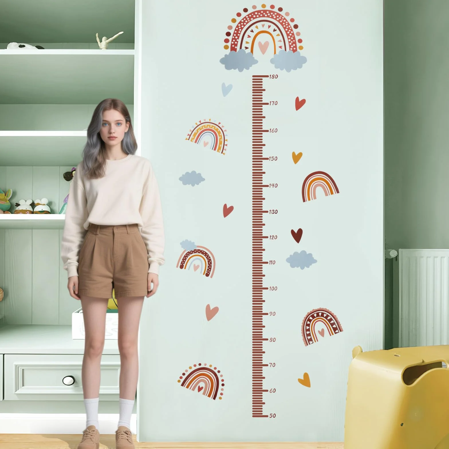 Sticker mural 3D arc-en-ciel toise de mesure bébé enfant 180 cm décoration murale