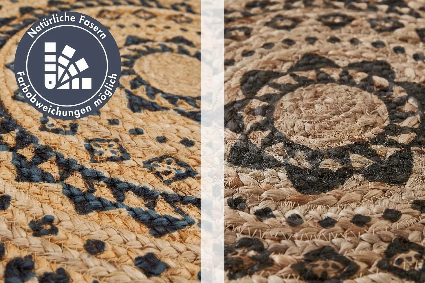 -LUXOR- living Tapis Mamda - Tapis Rond en Jute - Convient également comme Tapis de Chambre à Coucher - Tapis bohème Durable Beige - Tapis de Salon - Produit Naturel 120 cm - Rond - Ornement