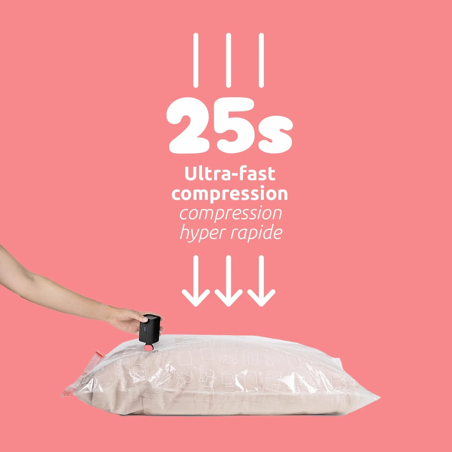 Pompe électrique portable sans fil Compactor pour sacs de rangement sous vide - Recharge USB - Design compact de voyage