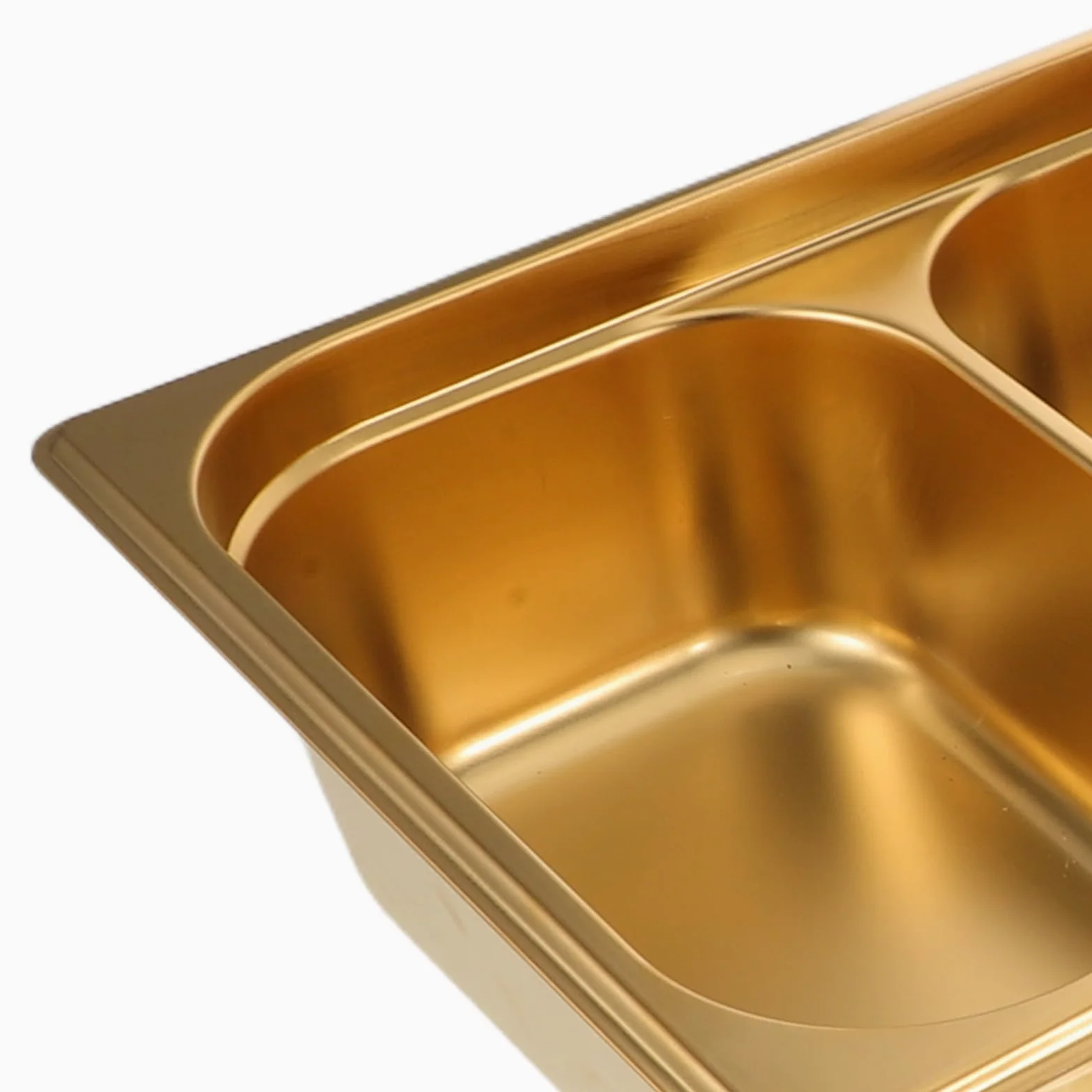 Plat de Service en Acier Inoxydable Double Compartiment pour Buffet | Finition Or, Séparation des Aliments, Nettoyage Facile, Usage Traiteur Cuisine Professionnelle