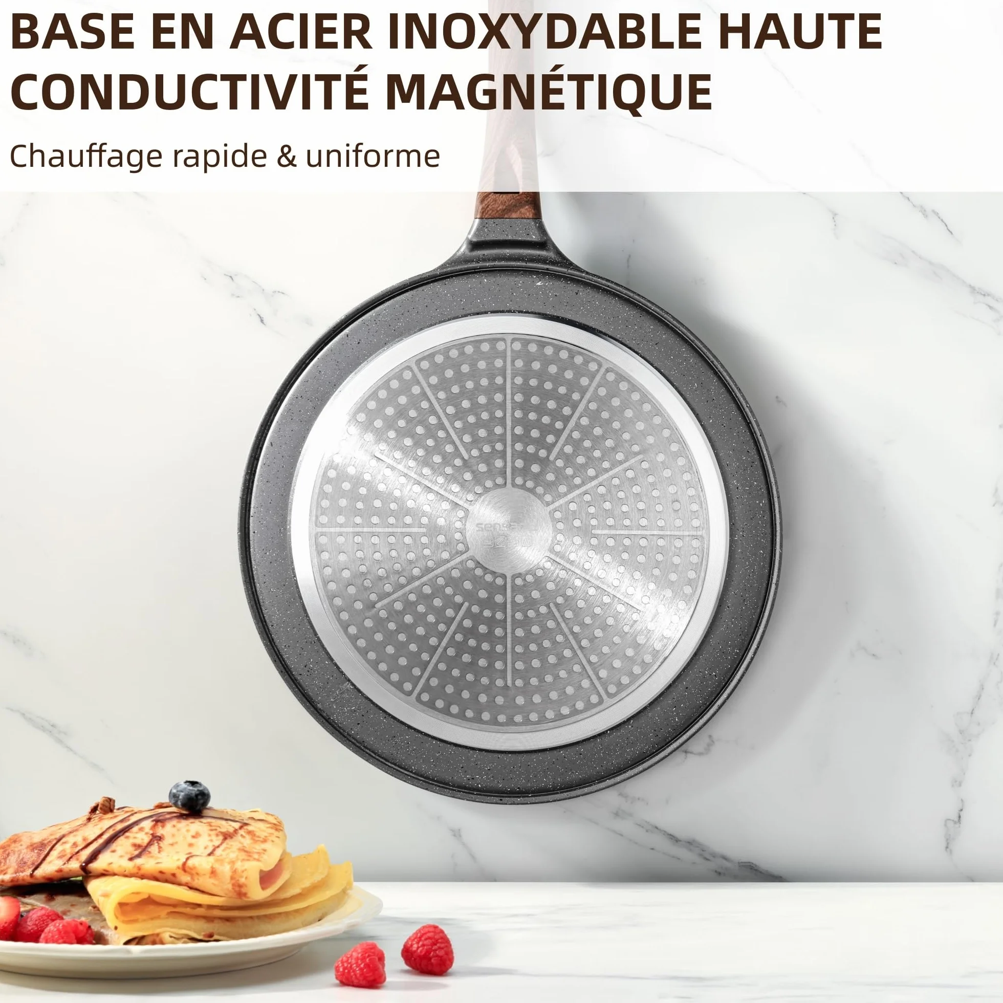 SENSARTE Poêle à Crêpes 26 cm Antiadhésif Granit Suisse Compatible Induction