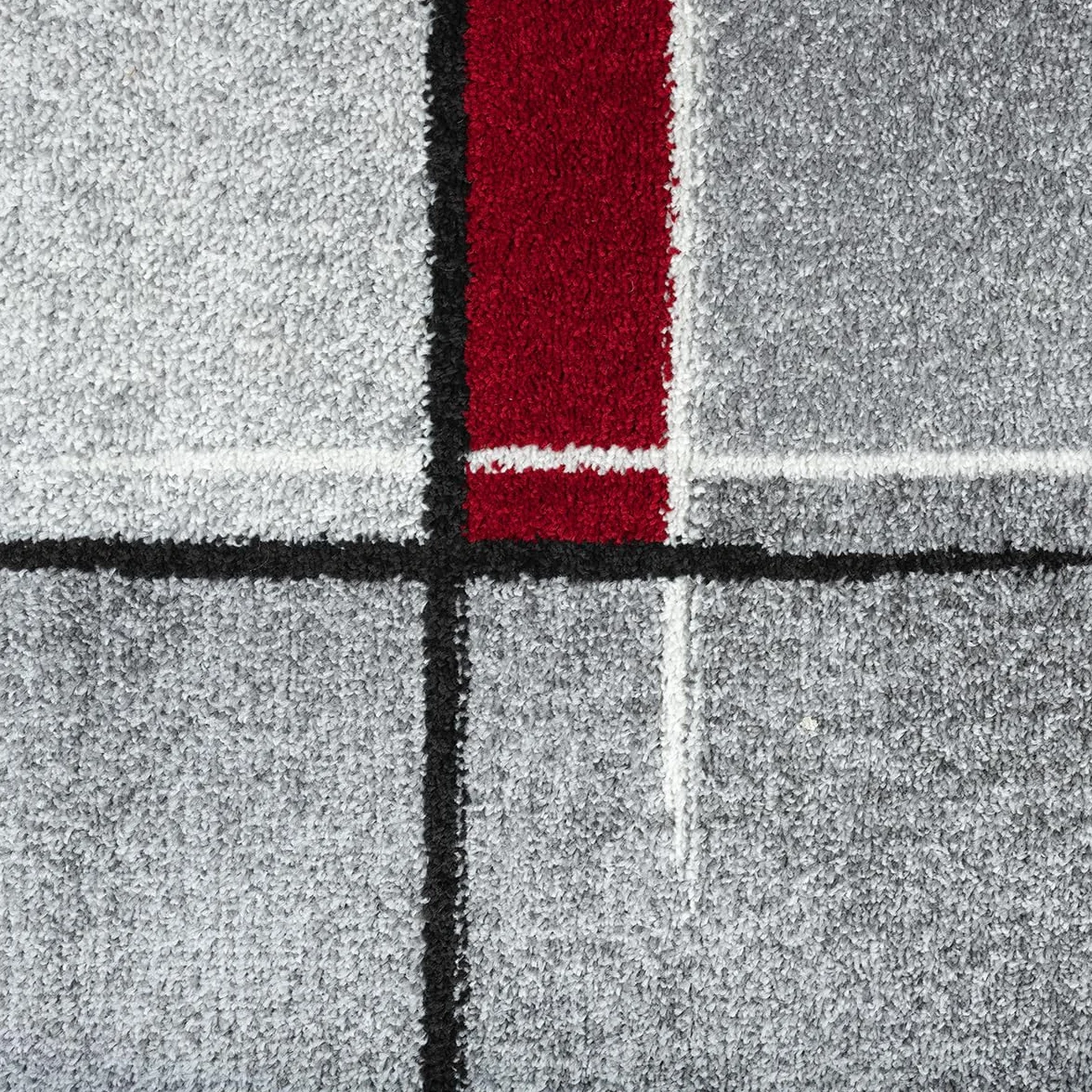 Tapis à Poils Courts et Denses Géométrique Gris Rouge 240 x 330 cm