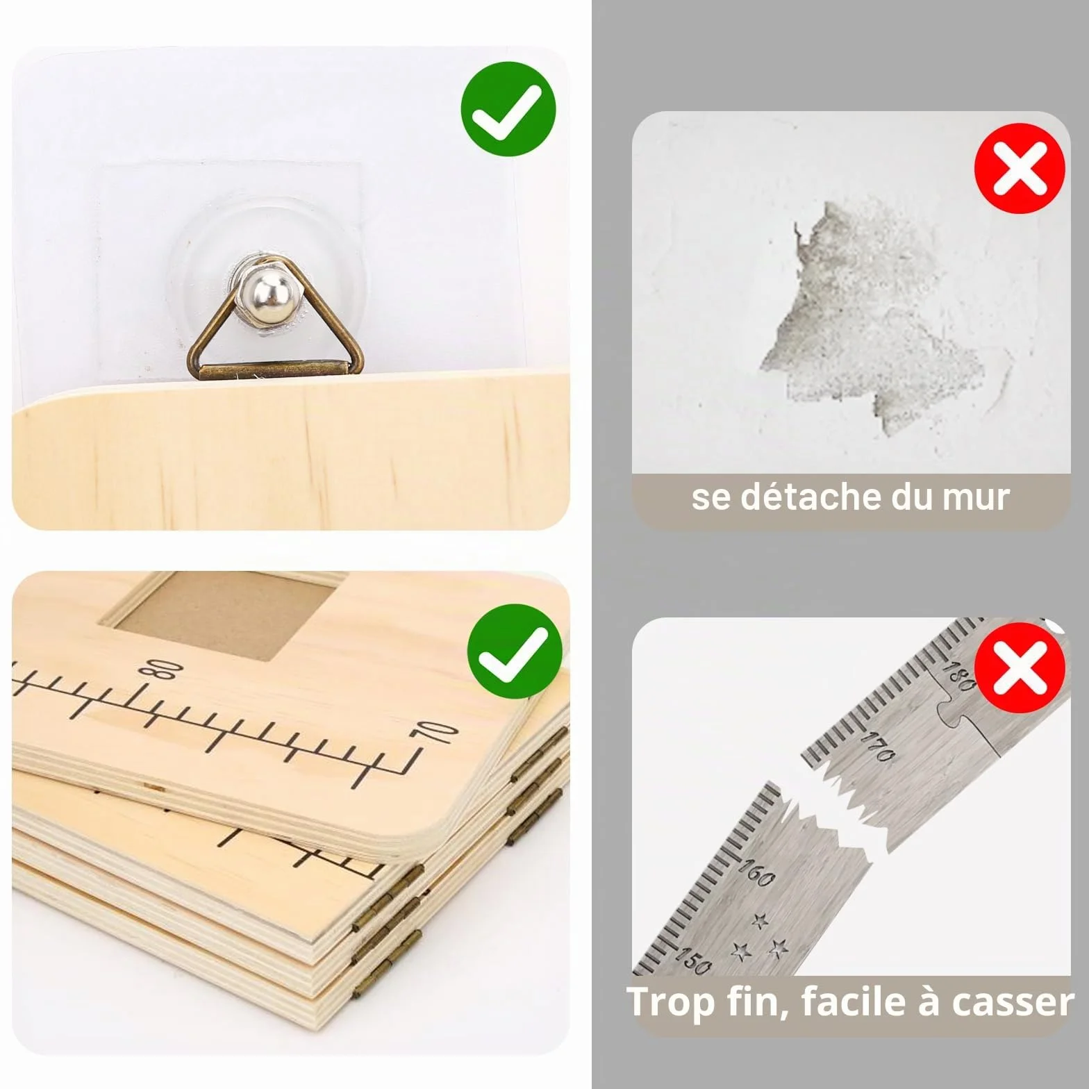 Toise Enfant Bois Massif Personnalisée 70-190 cm avec Cadre Photo Cadeau