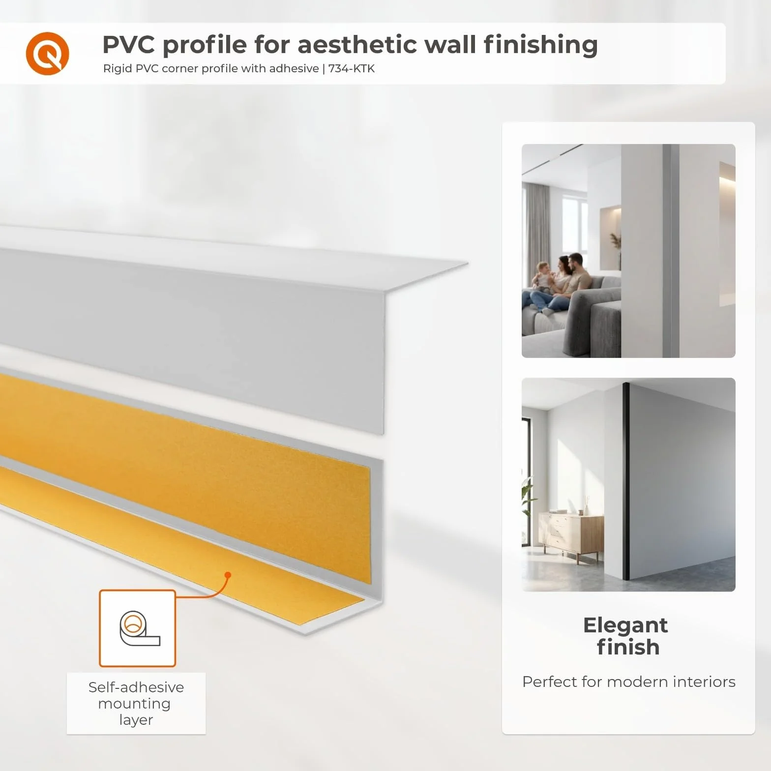 QUEST Cornière PVC Rigide Autoadhésive 40x40mm 200cm Noir Baguette d'Angle Protection Mur