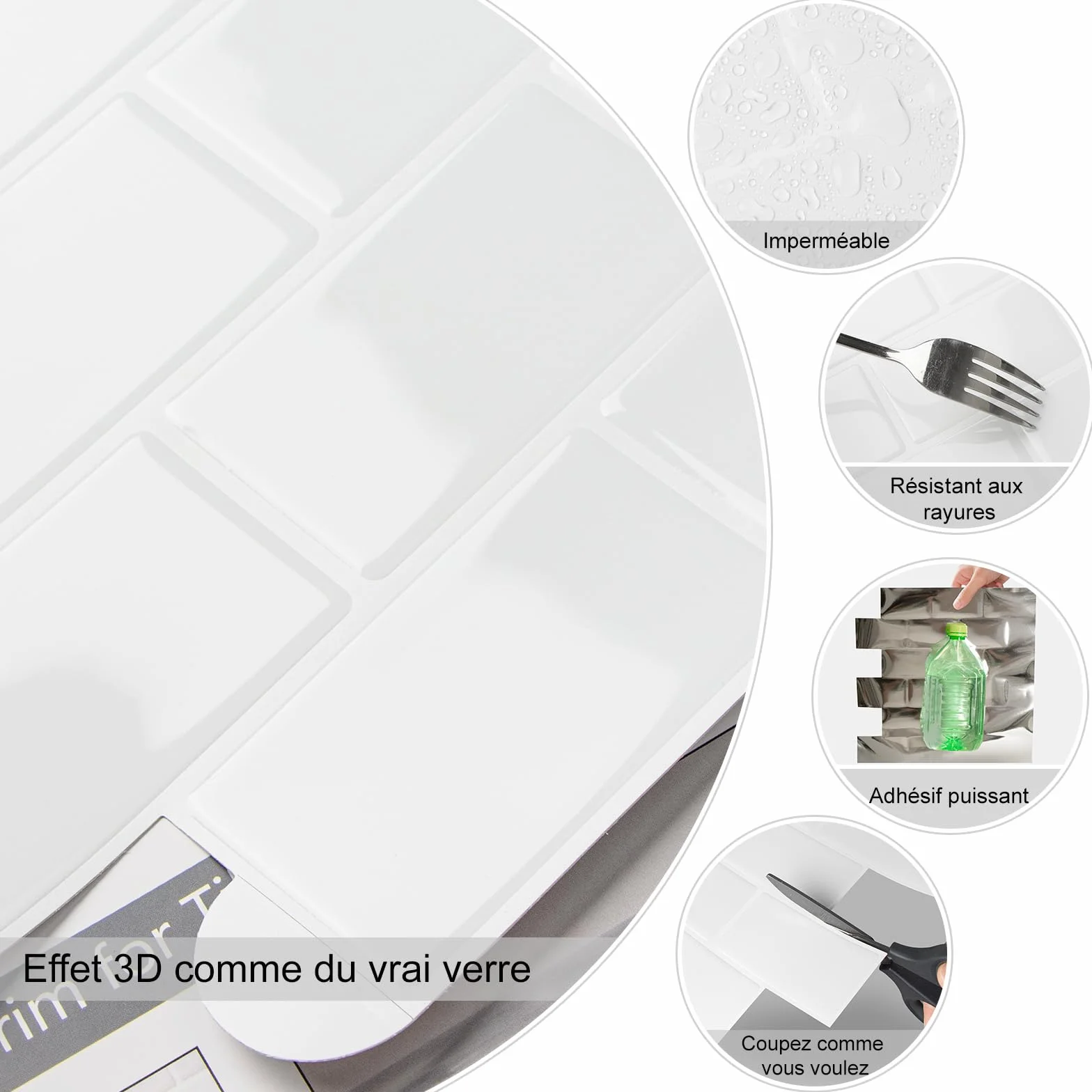 Blanc Sticker Carrelage Adhesif Mural 3d Cuisine Salle de Bain 30.5x30.5cm