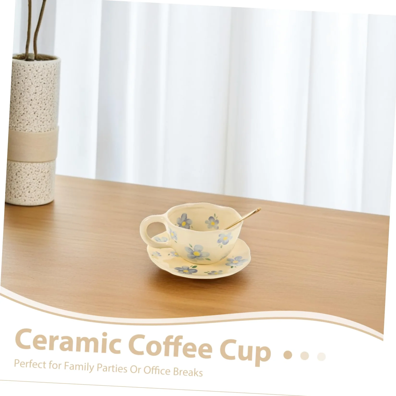 1 Set Tasse à Café en Céramique avec Soucoupe et Cuillère Design Unique Cuisine et Bureau