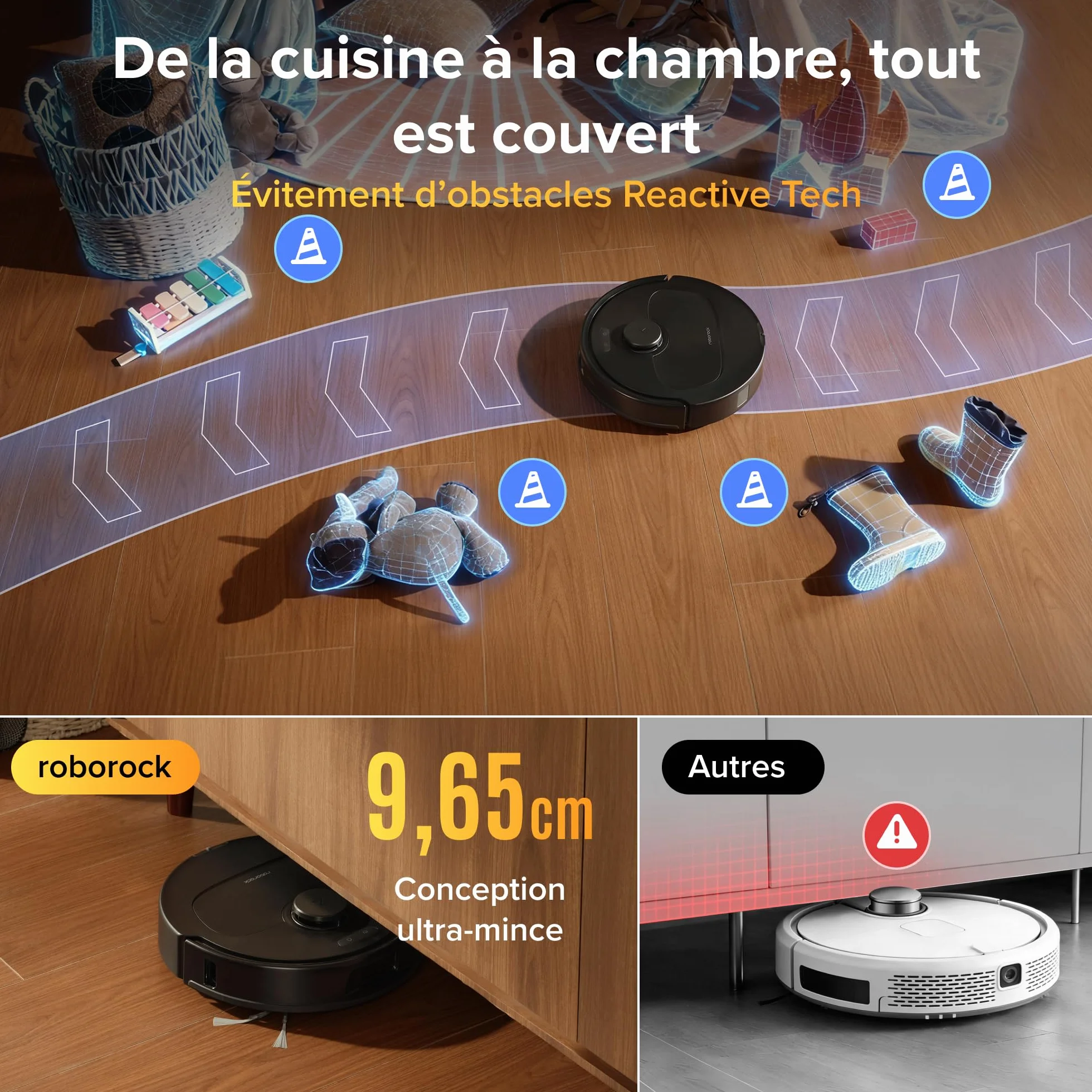 Roborock Qrevo S Pro Robot Aspirateur Laveur 18 500 Pa 45 °C Séchage à l’air Chaud 75 °C Autonettoyant
