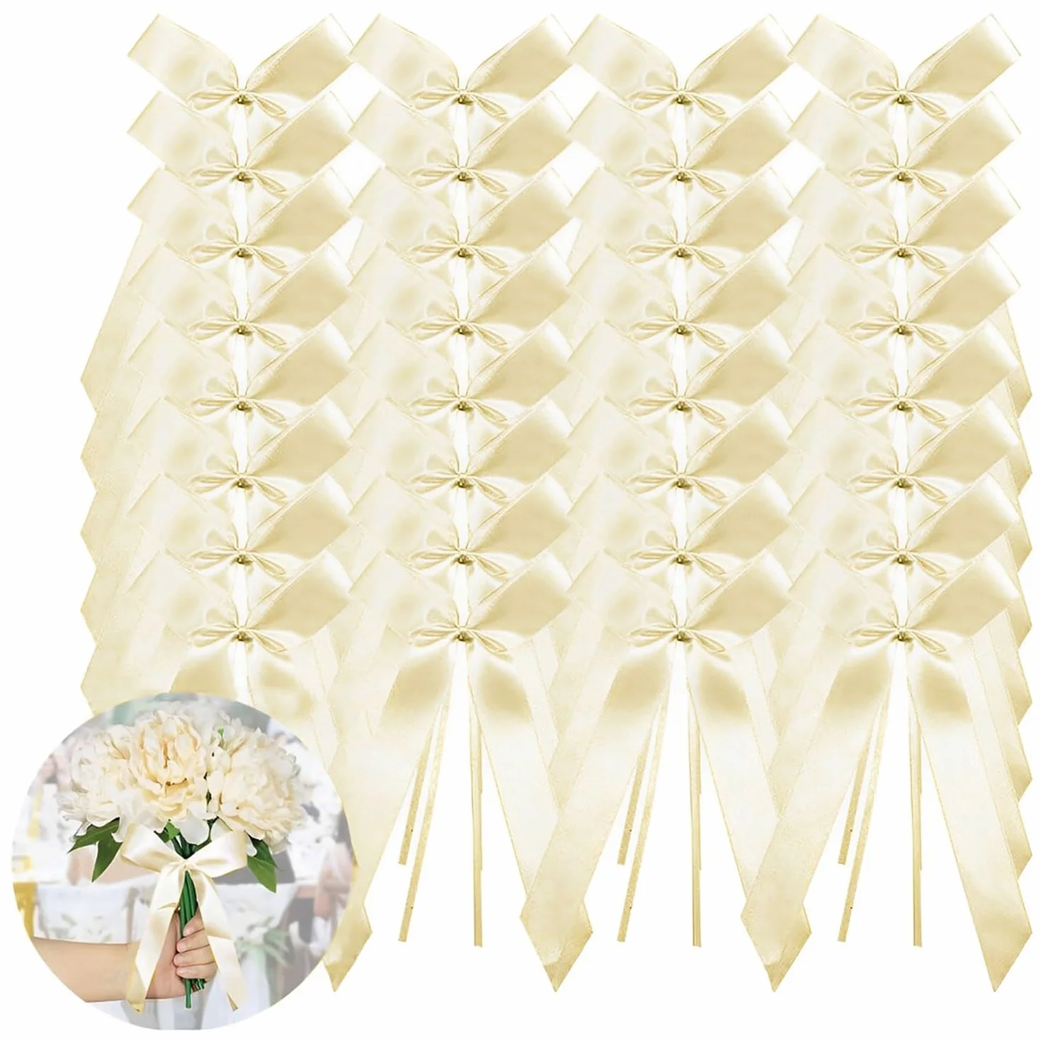 LATRAT 100 Pièces Nœuds Satin Décoration Mariage Ivoire Blanc