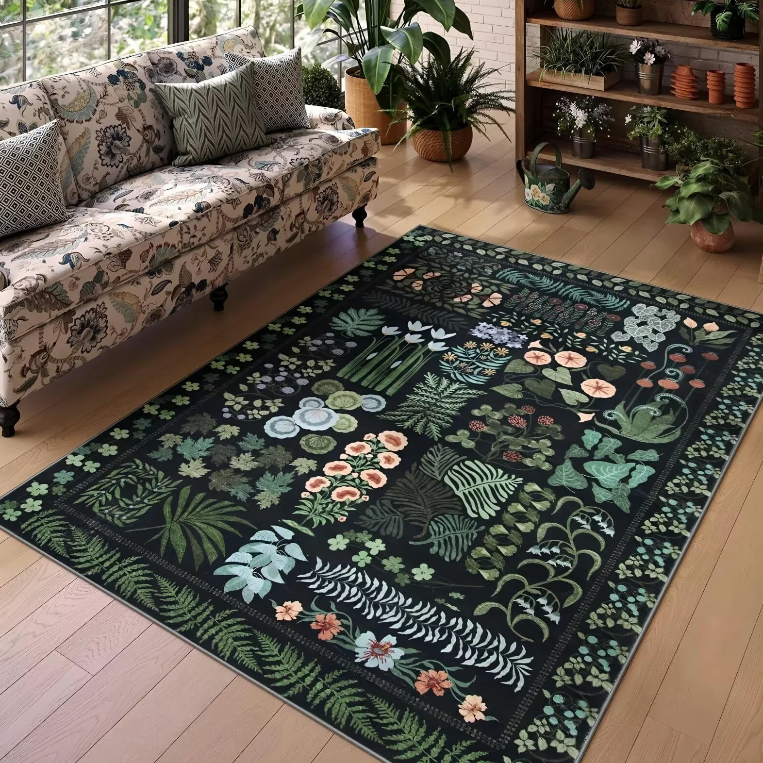 Tapis Chambre Garcon Doux 100x160cm,Vert Foncé,Motif De Feuilles pour Terrasse,Chambre,Déco